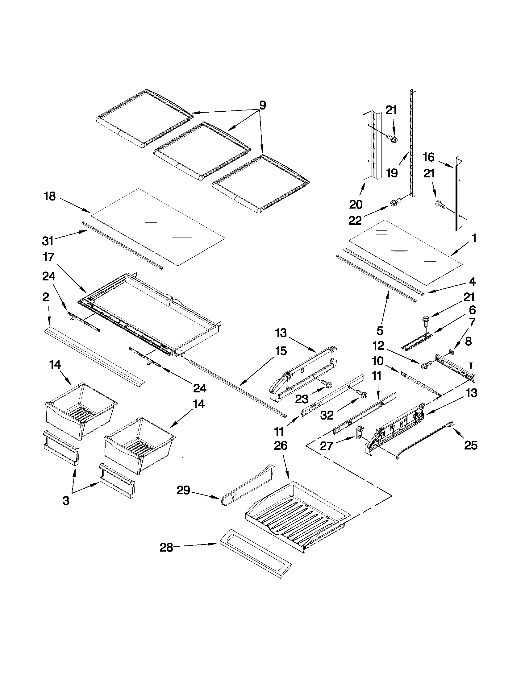 Whirlpool GI0FSAXVB05 shelf parts diagram