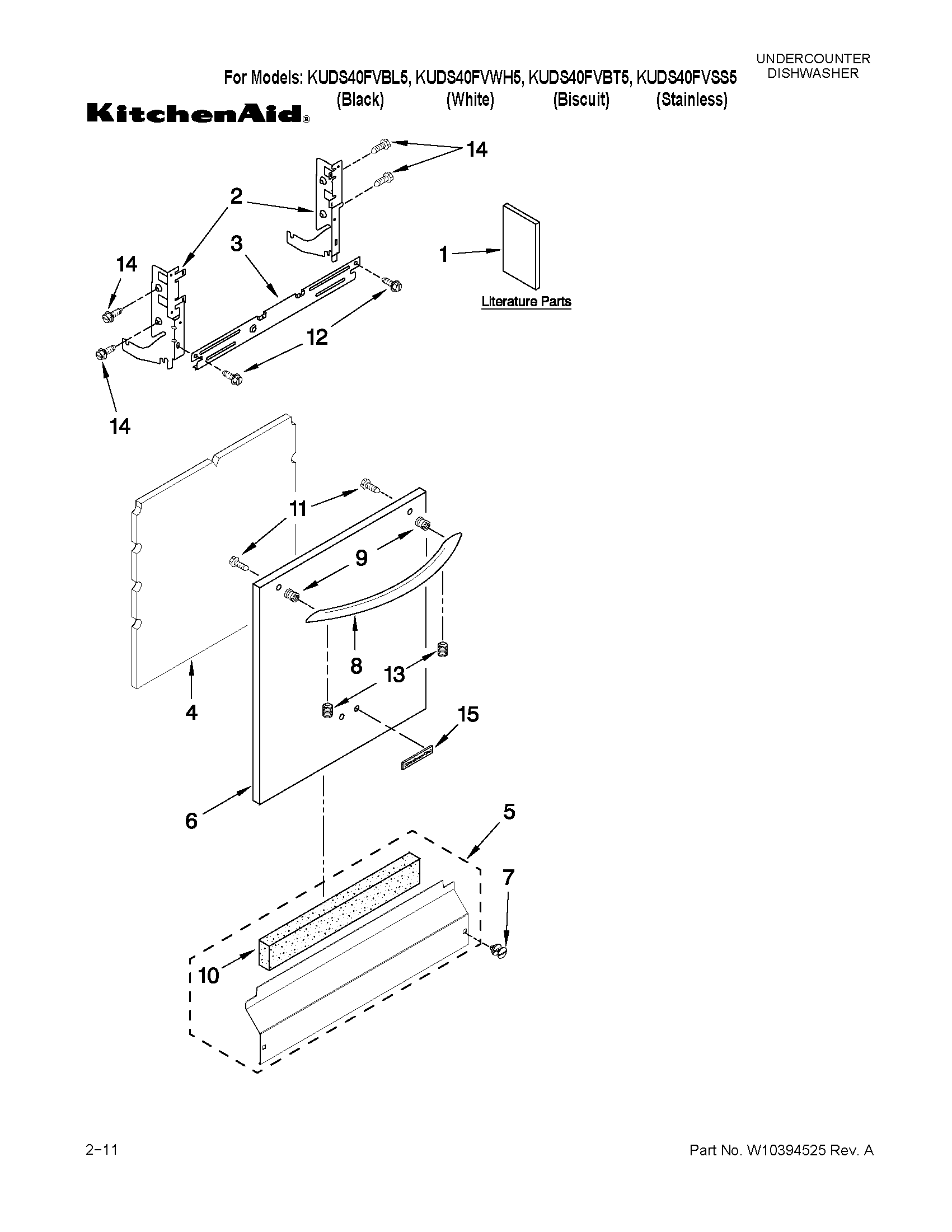 KitchenAid KUDS40FVSS5 door and panel parts diagram