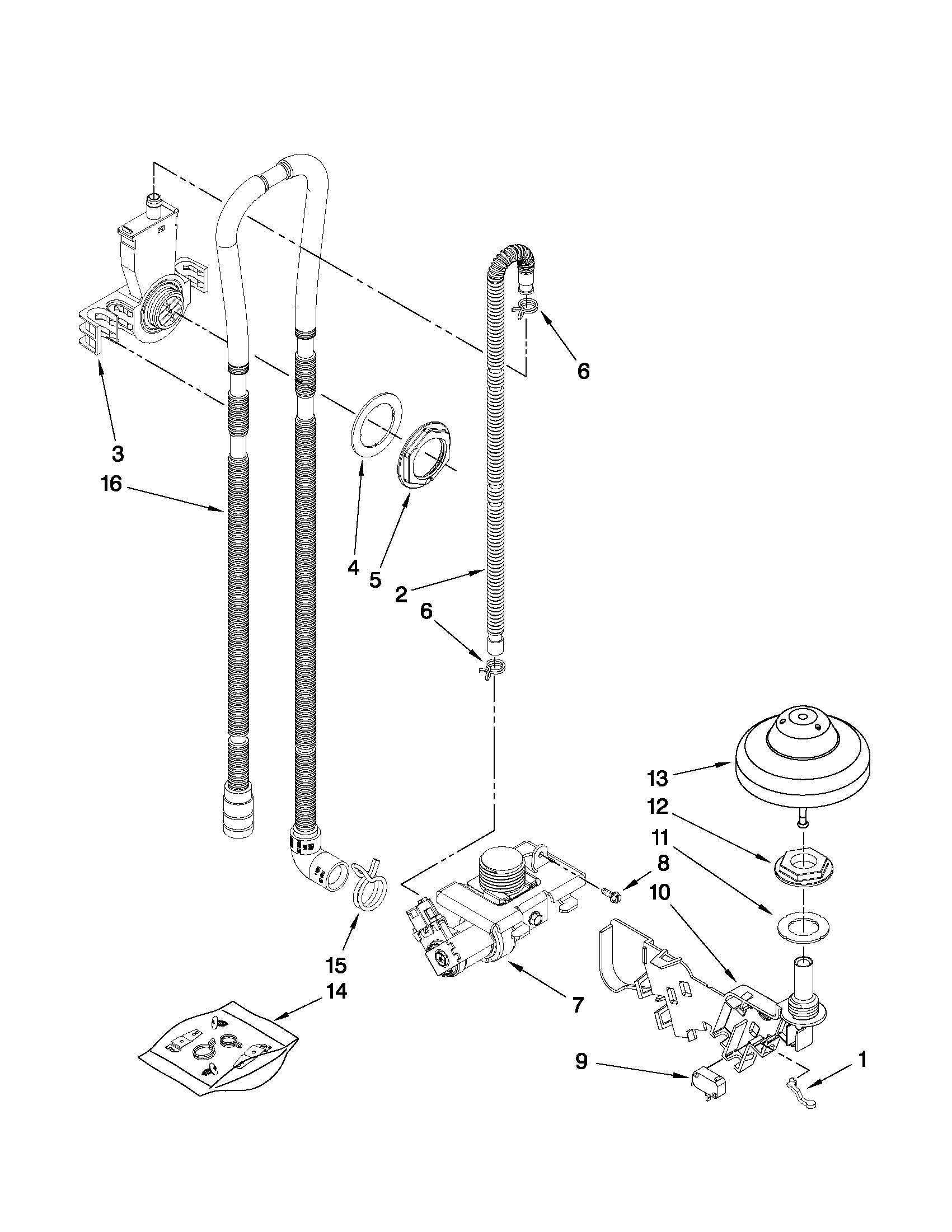 KitchenAid KUDS40FVSS5 fill, drain and overfill parts diagram