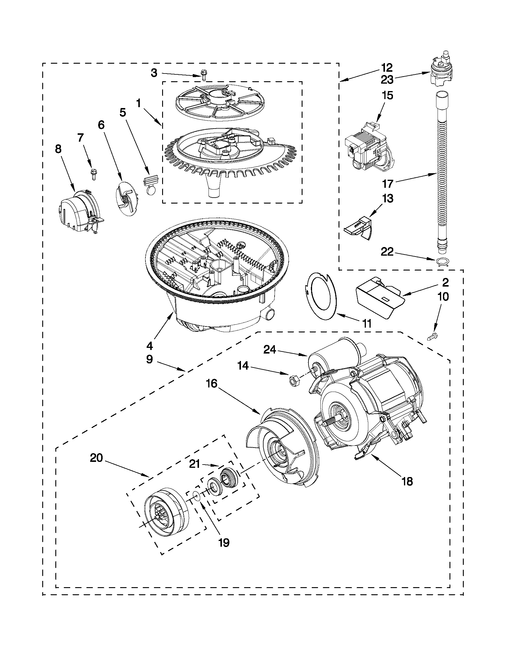 KitchenAid KUDS40FVSS5 pump and motor parts diagram