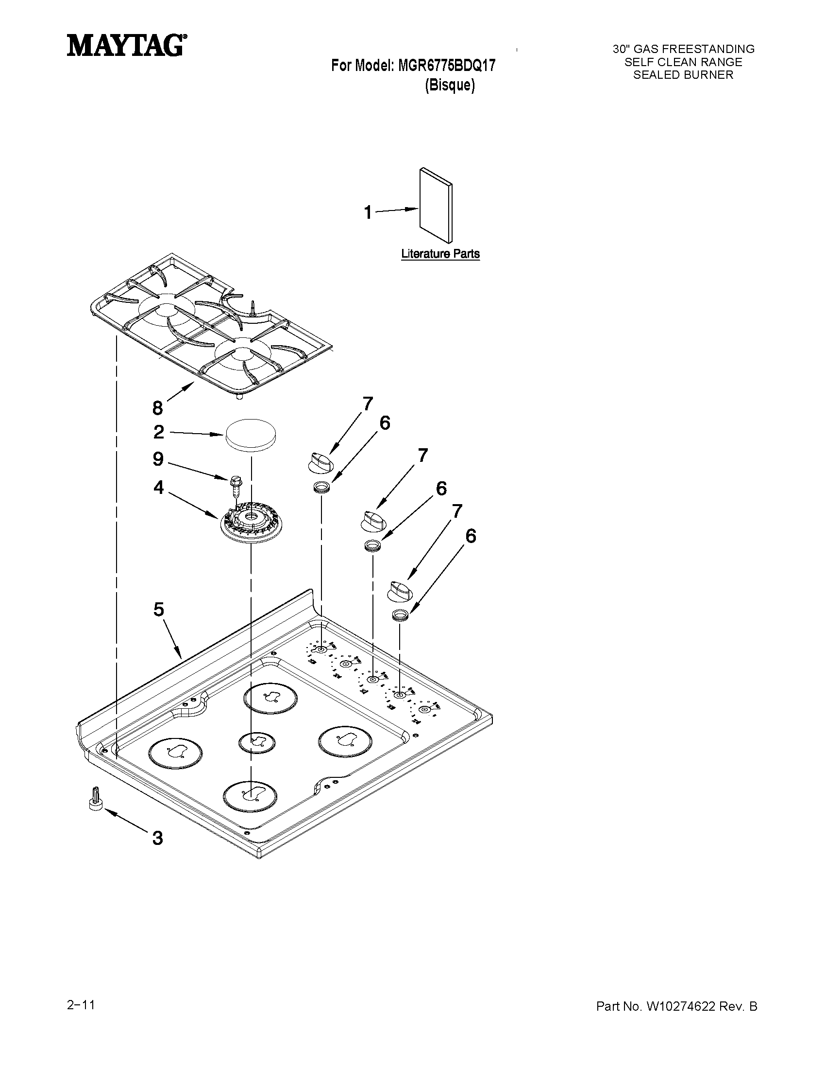 Maytag MGR6775BDQ17 cooktop parts diagram