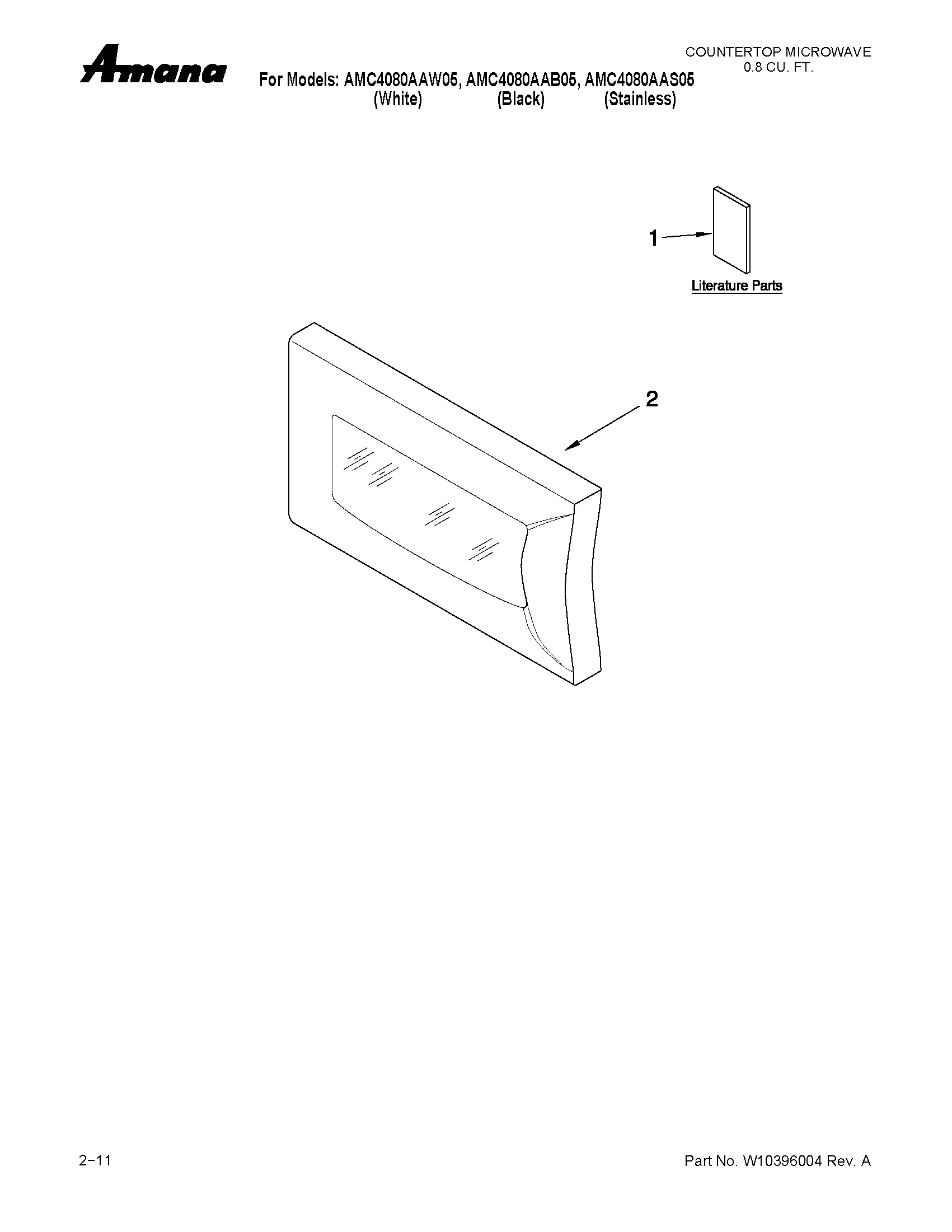Amana AMC4080AAW05 microwave door parts diagram