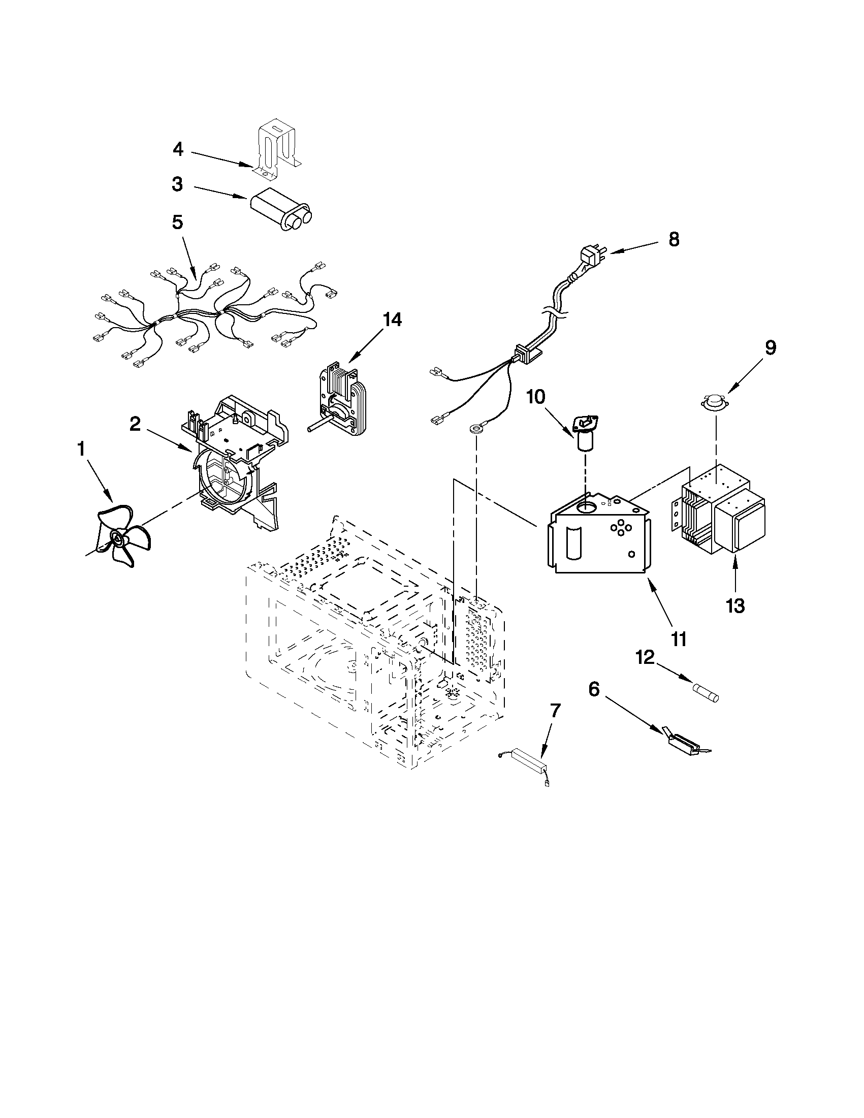 Amana AMC4080AAW05 microwave interior parts diagram