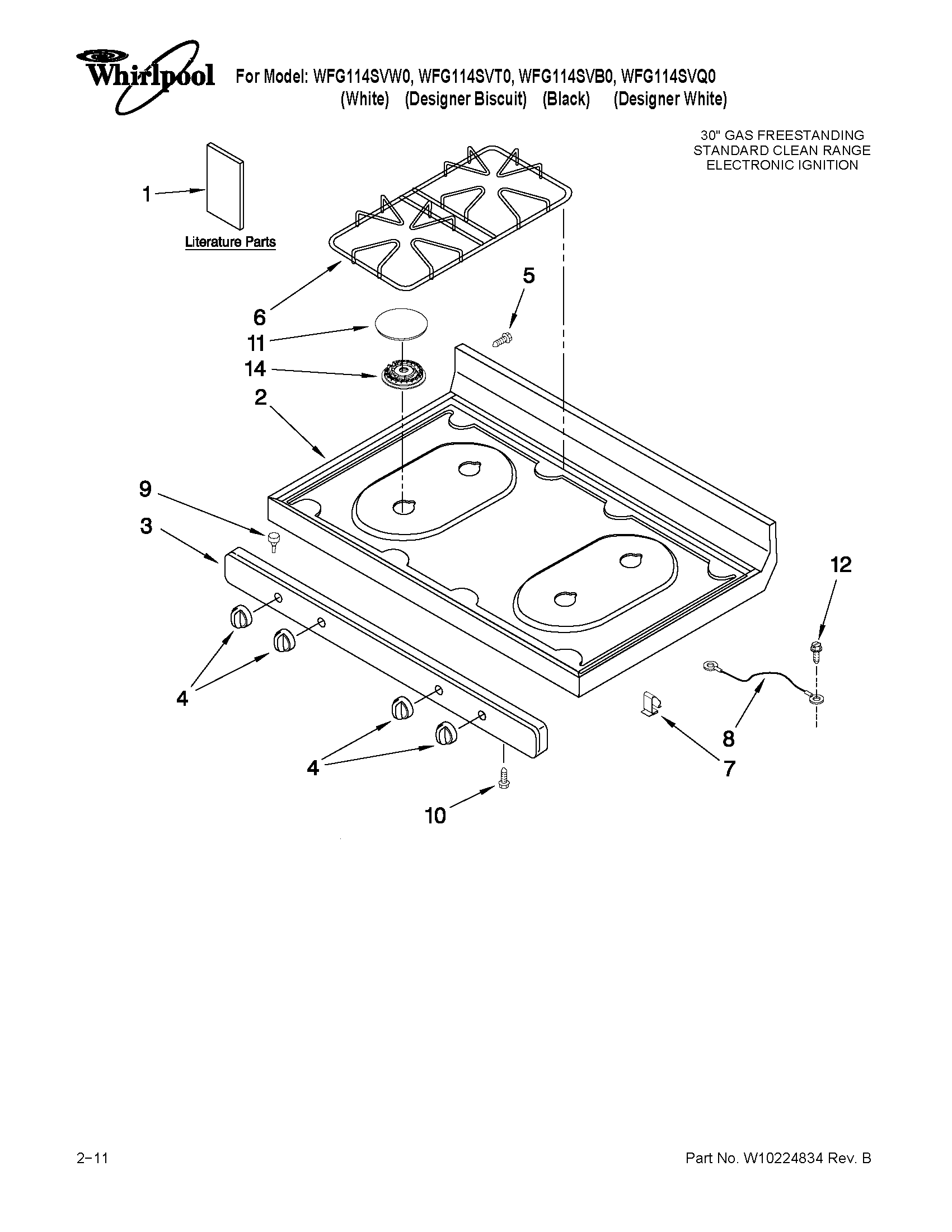 Whirlpool WFG114SVB0 cooktop parts diagram