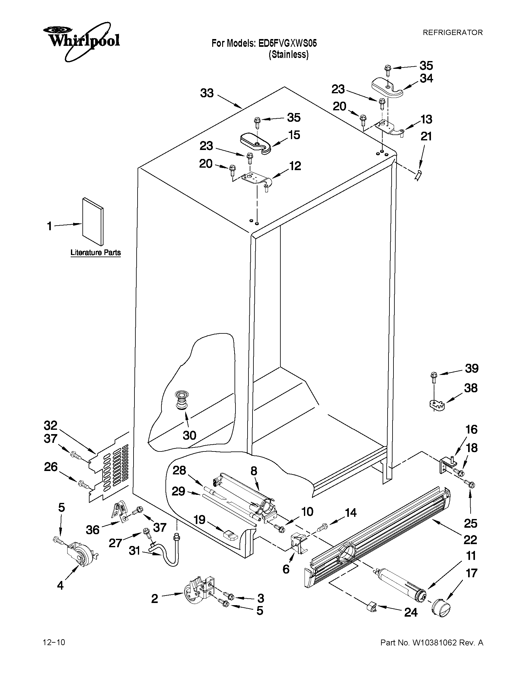 Whirlpool ED5FVGXWS05 cabinet parts diagram