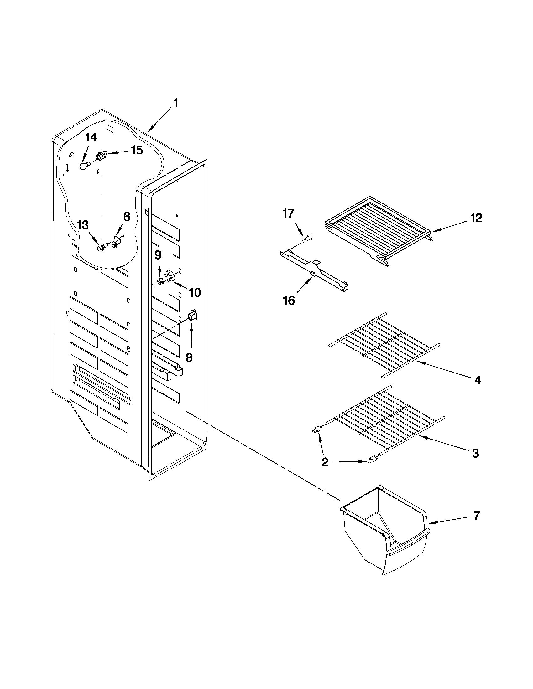 Whirlpool ED5FVGXWS05 freezer liner parts diagram