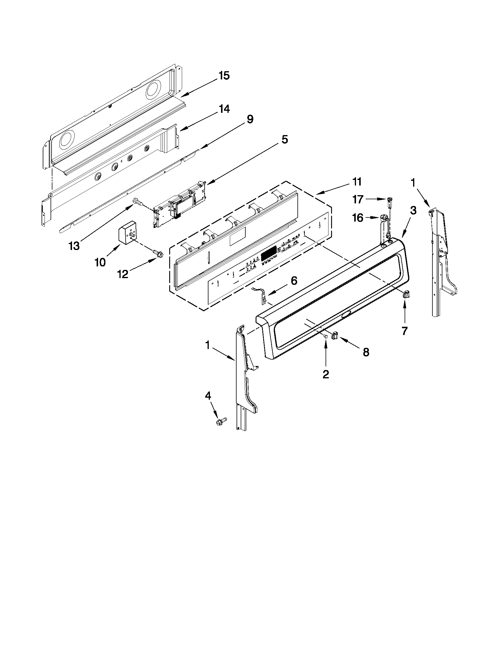 Whirlpool YGGE390LXQ00 control panel parts diagram