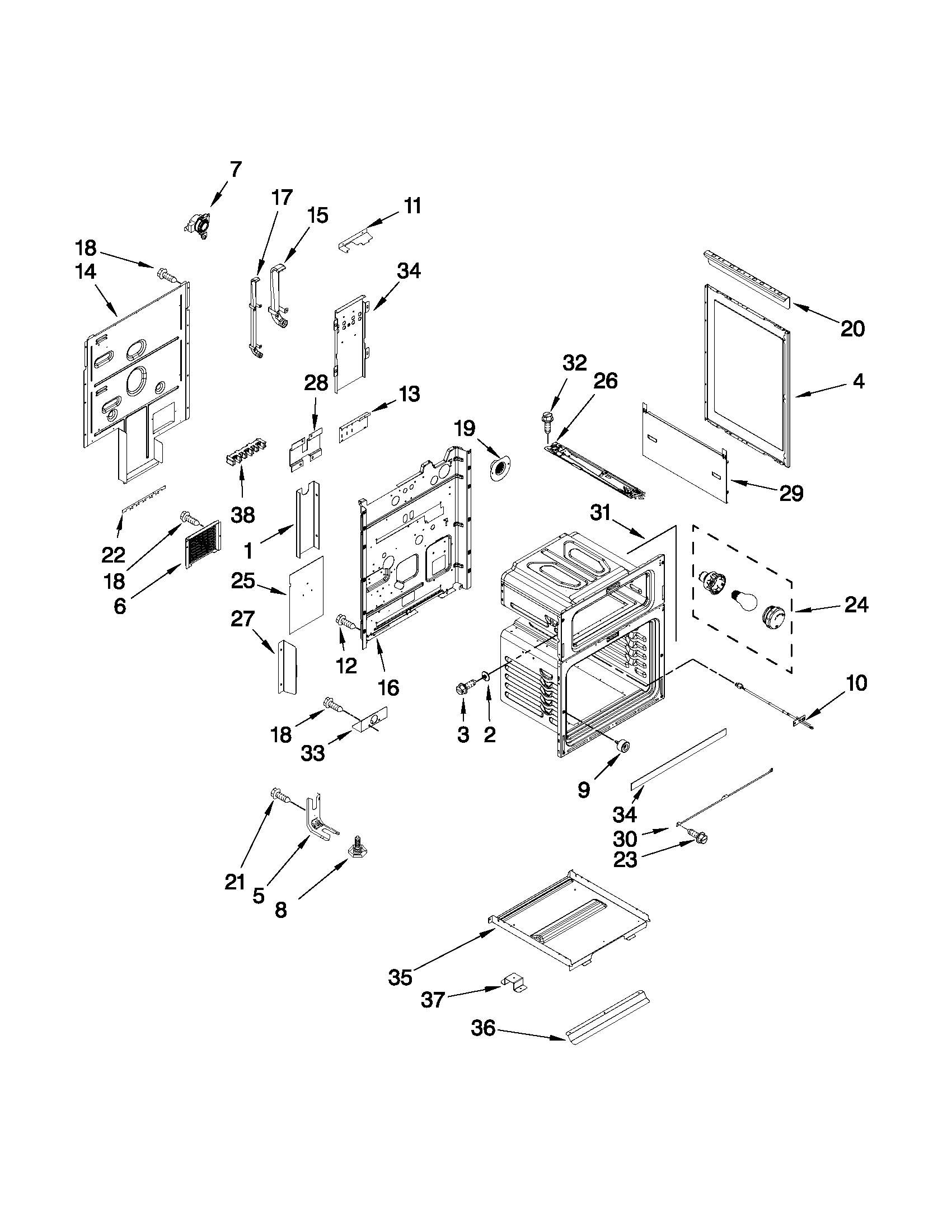 Whirlpool YGGE390LXQ00 chassis parts diagram