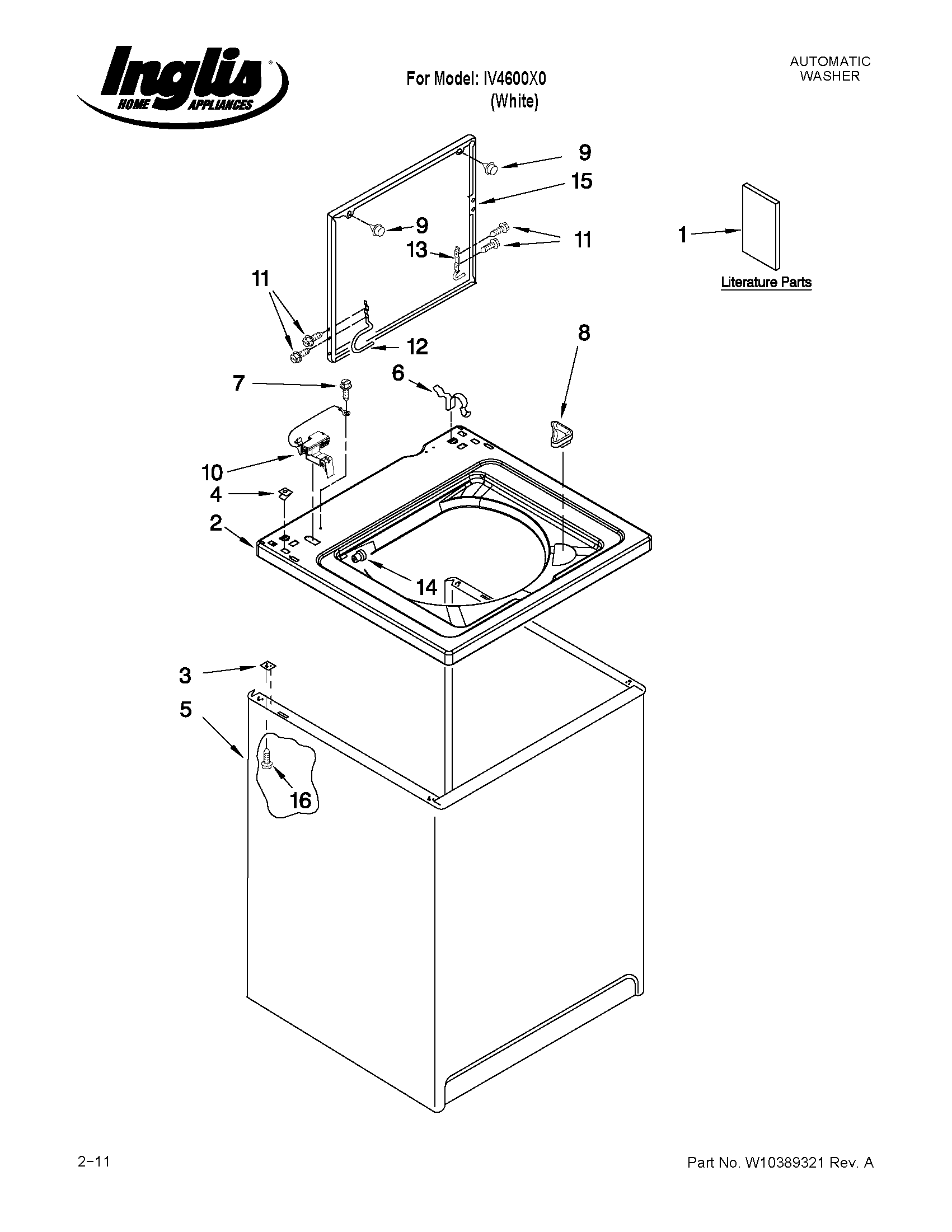 Inglis IV4600X0 top and cabinet parts diagram