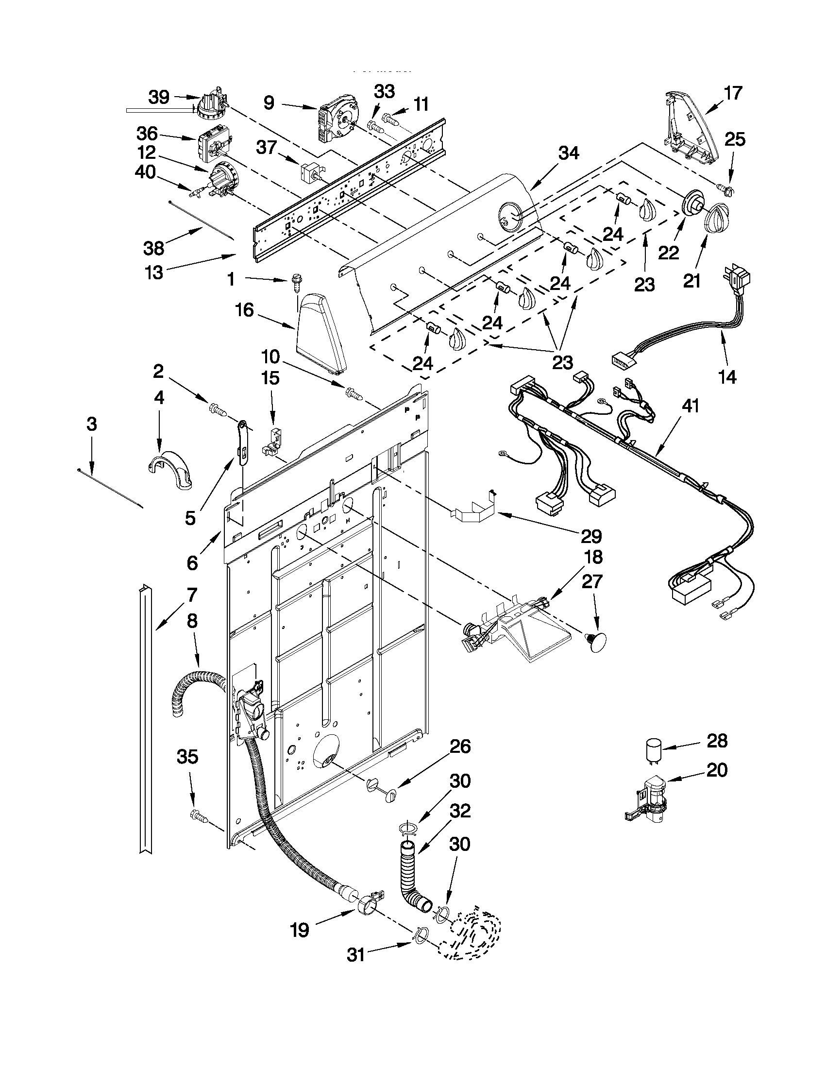 Inglis IV4600X0 controls and rear panel parts diagram