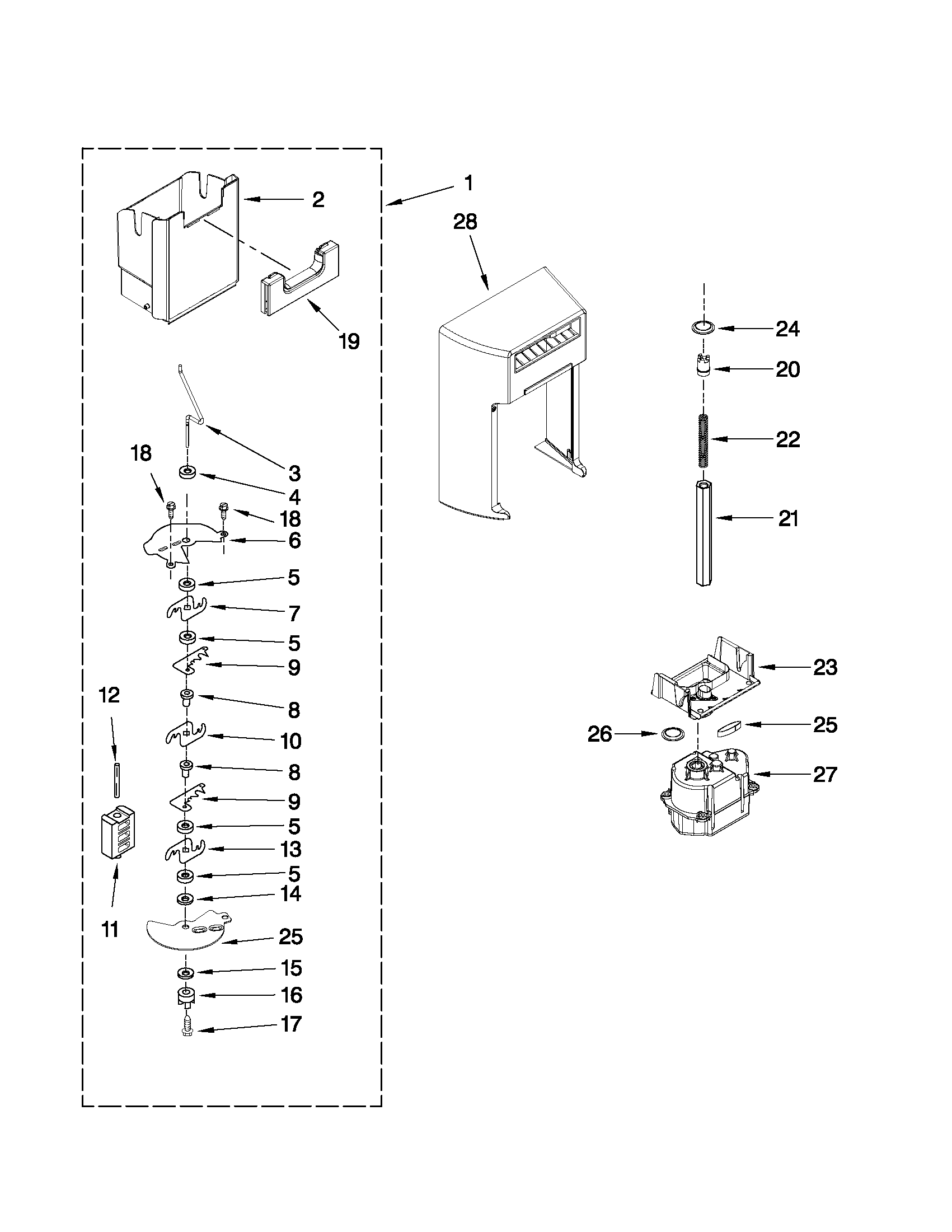 Whirlpool BRS70HRANA00 motor and ice container parts diagram