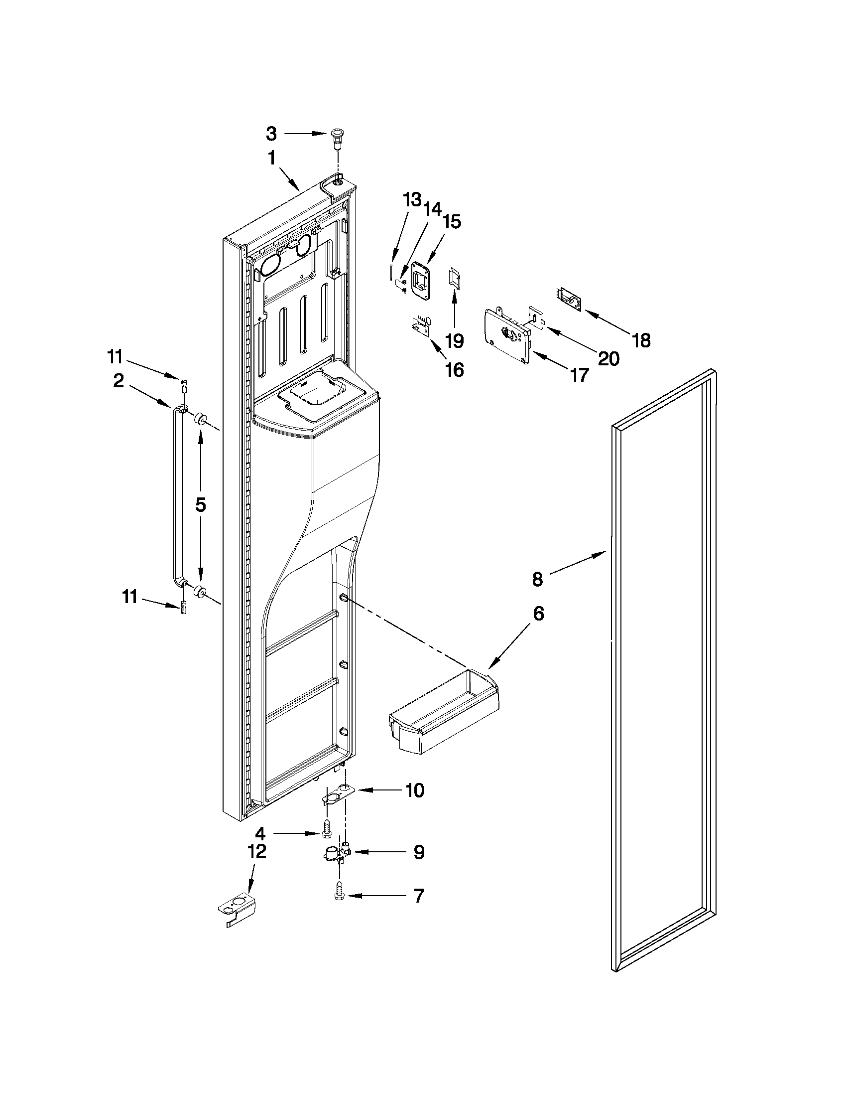 Whirlpool BRS70HRANA00 freezer door parts diagram