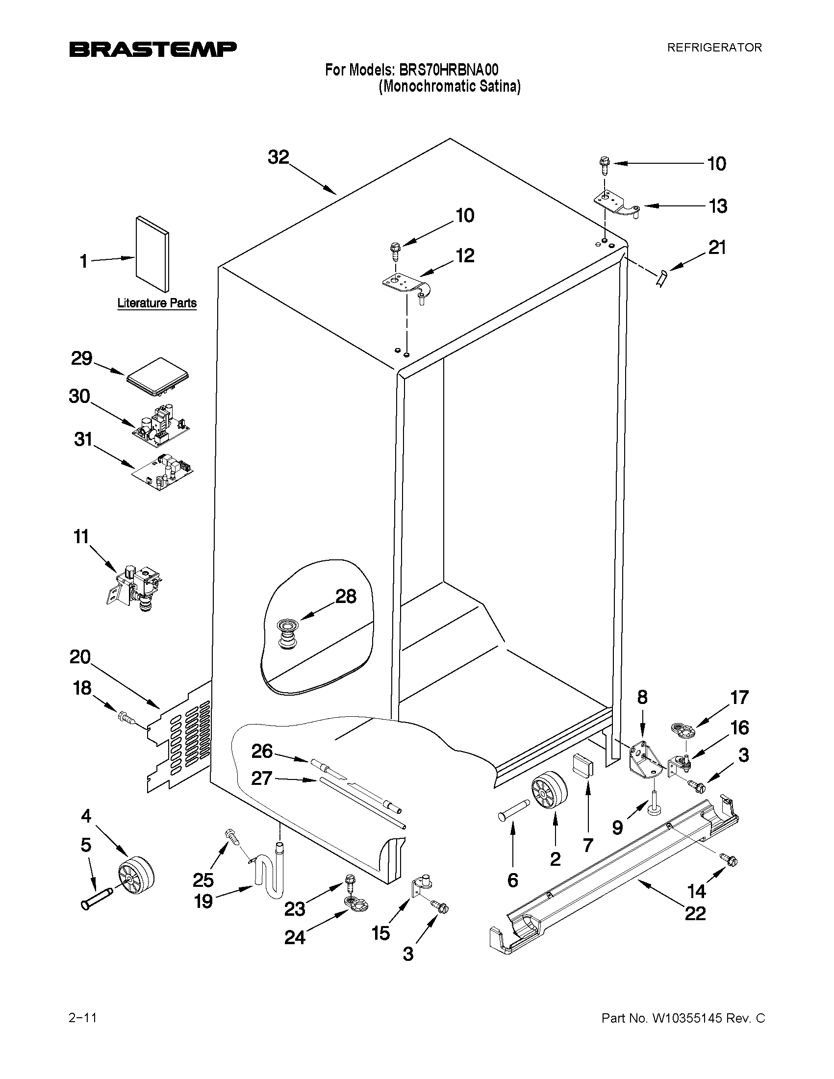 Whirlpool BRS70HRBNA00 cabinet parts diagram