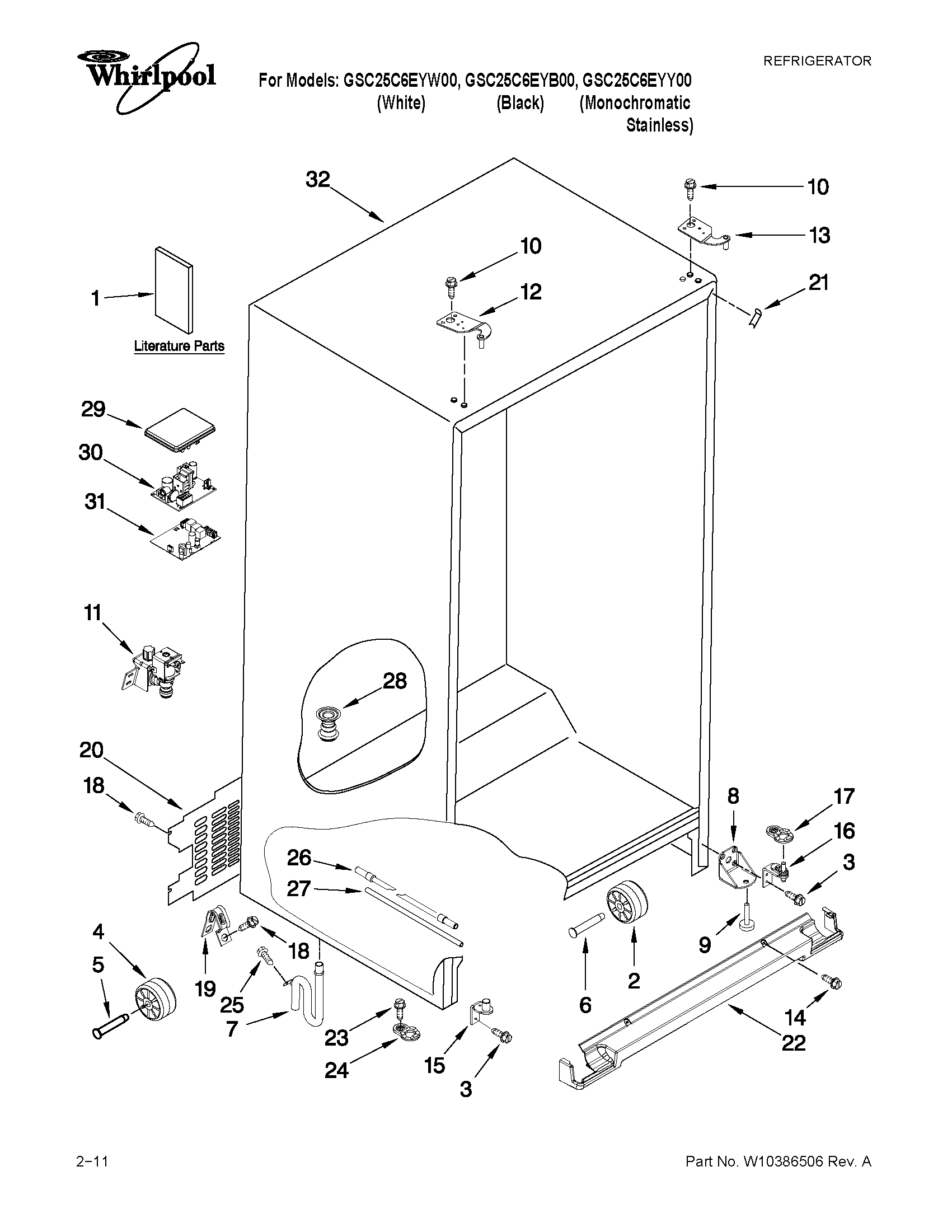 Whirlpool GSC25C6EYY00 cabinet parts diagram