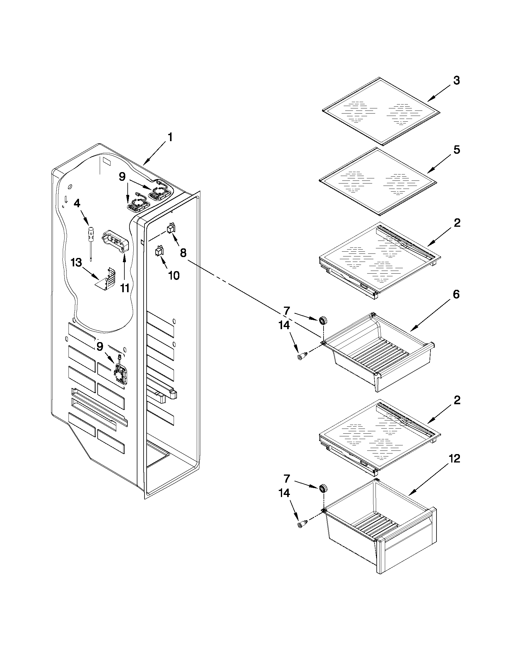 Whirlpool GSC25C6EYY00 freezer liner parts diagram