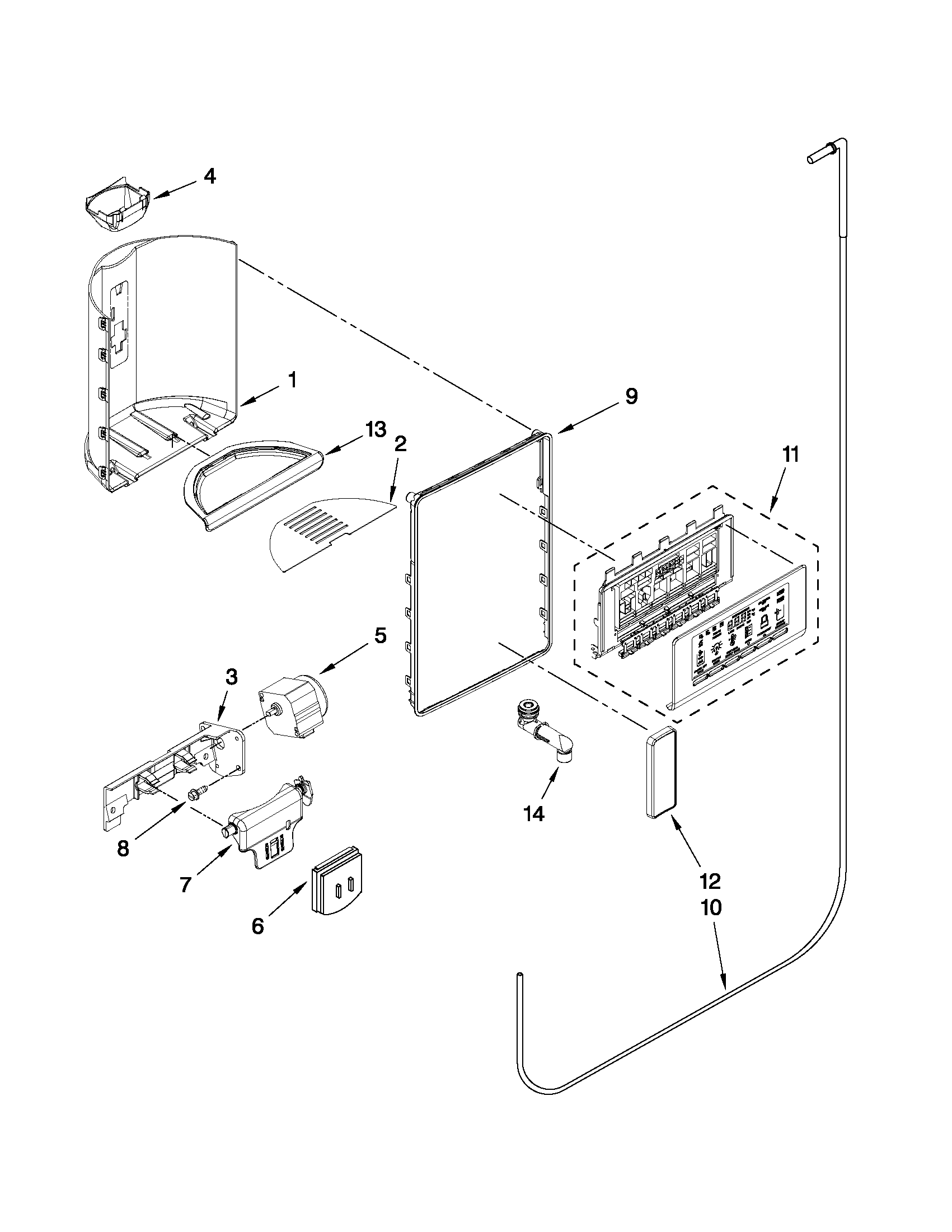 Whirlpool GSC25C6EYY00 dispenser front parts diagram