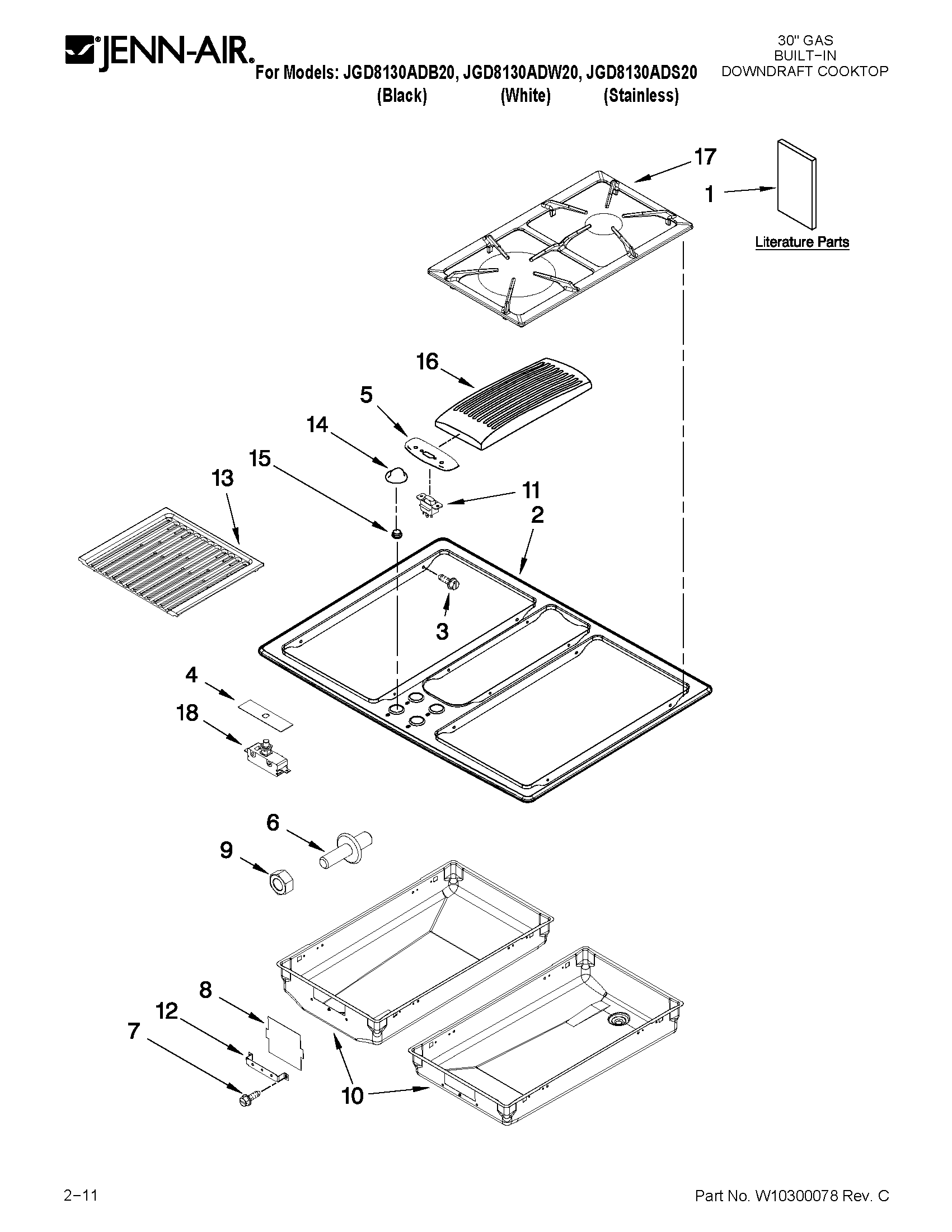 Jenn-Air JGD8130ADS20 cooktop parts diagram