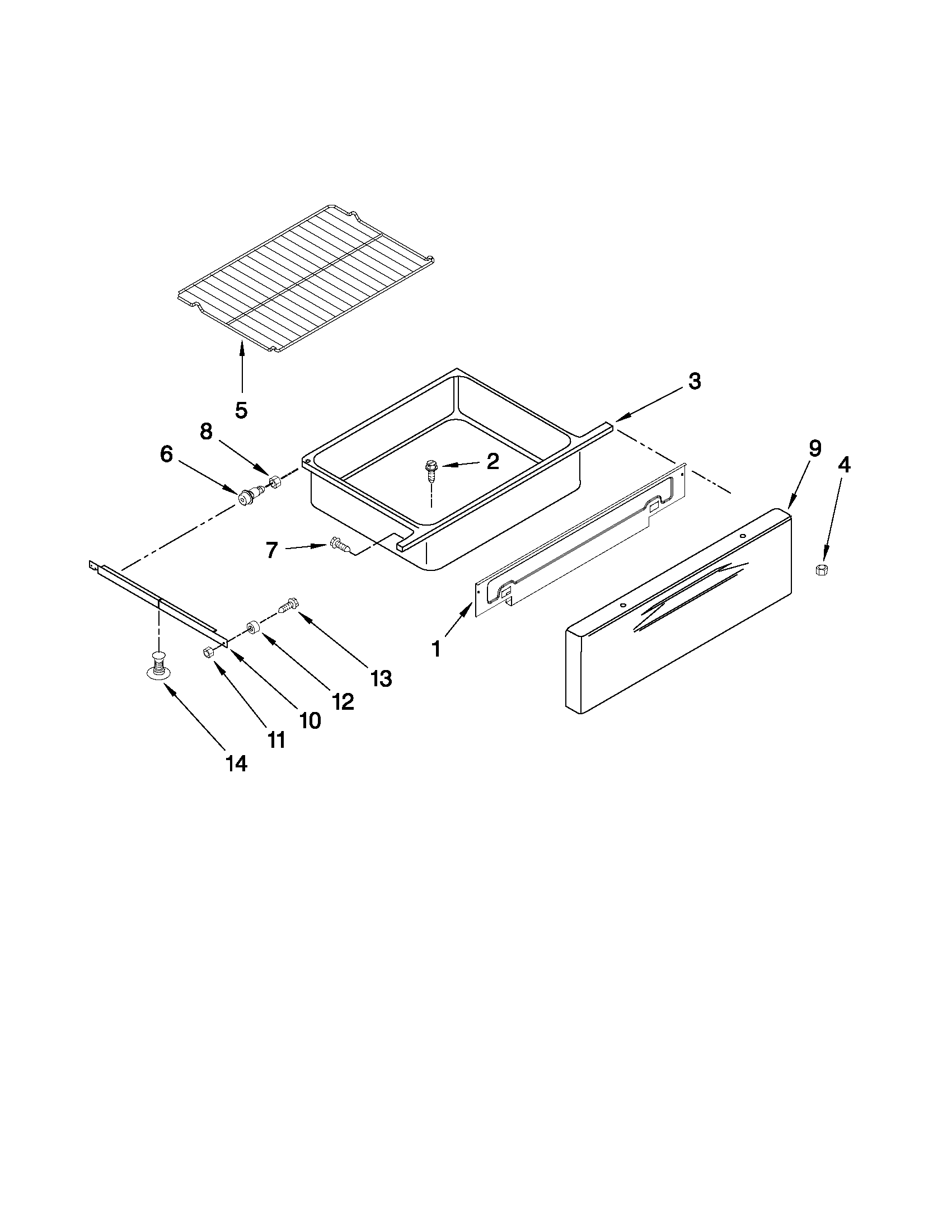 Maytag MER8770WB1 drawer and rack parts diagram