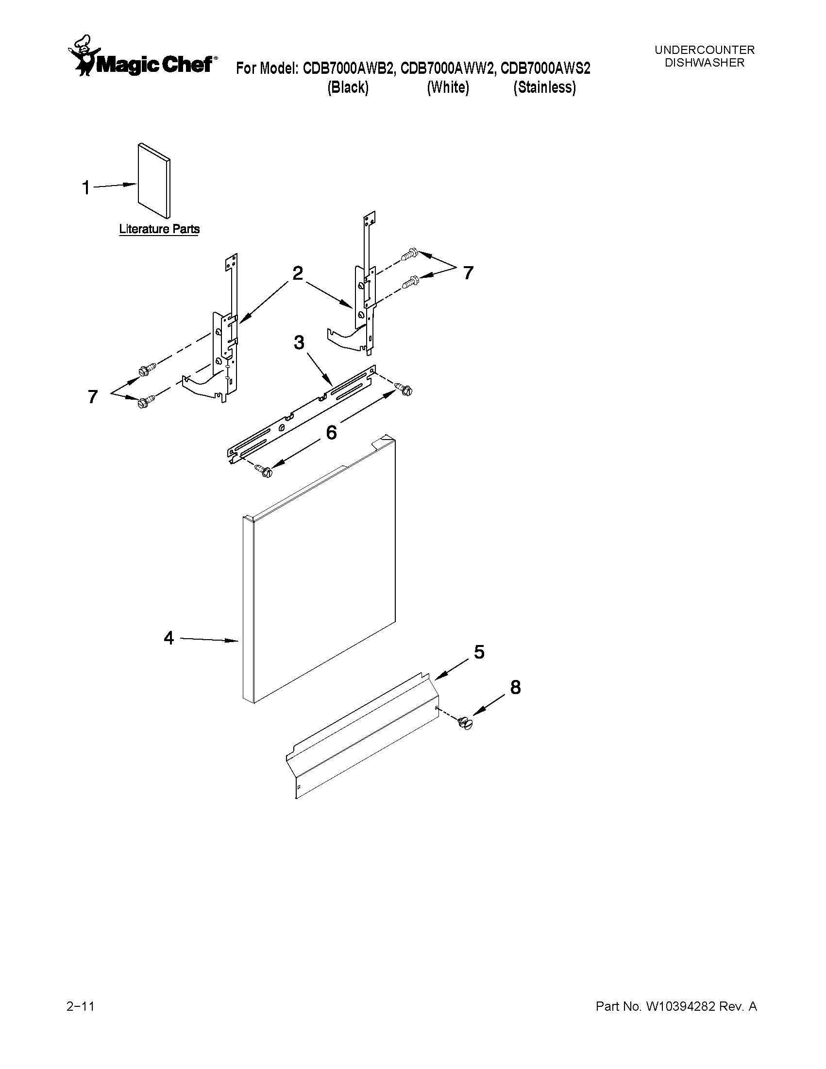 Magic Chef CDB7000AWW2 door and panel parts diagram