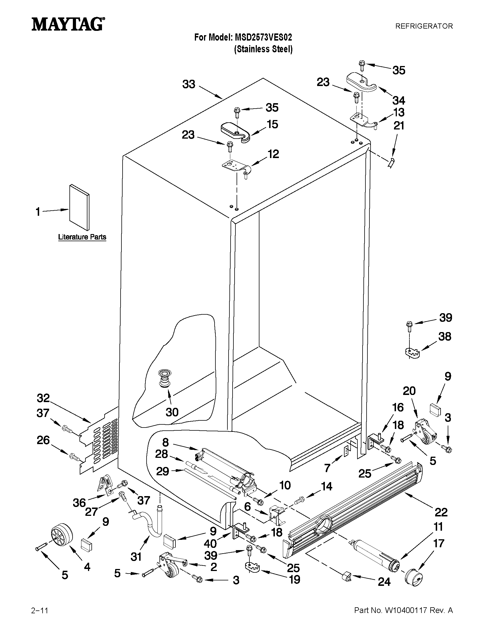 Maytag MSD2573VES02 cabinet parts diagram
