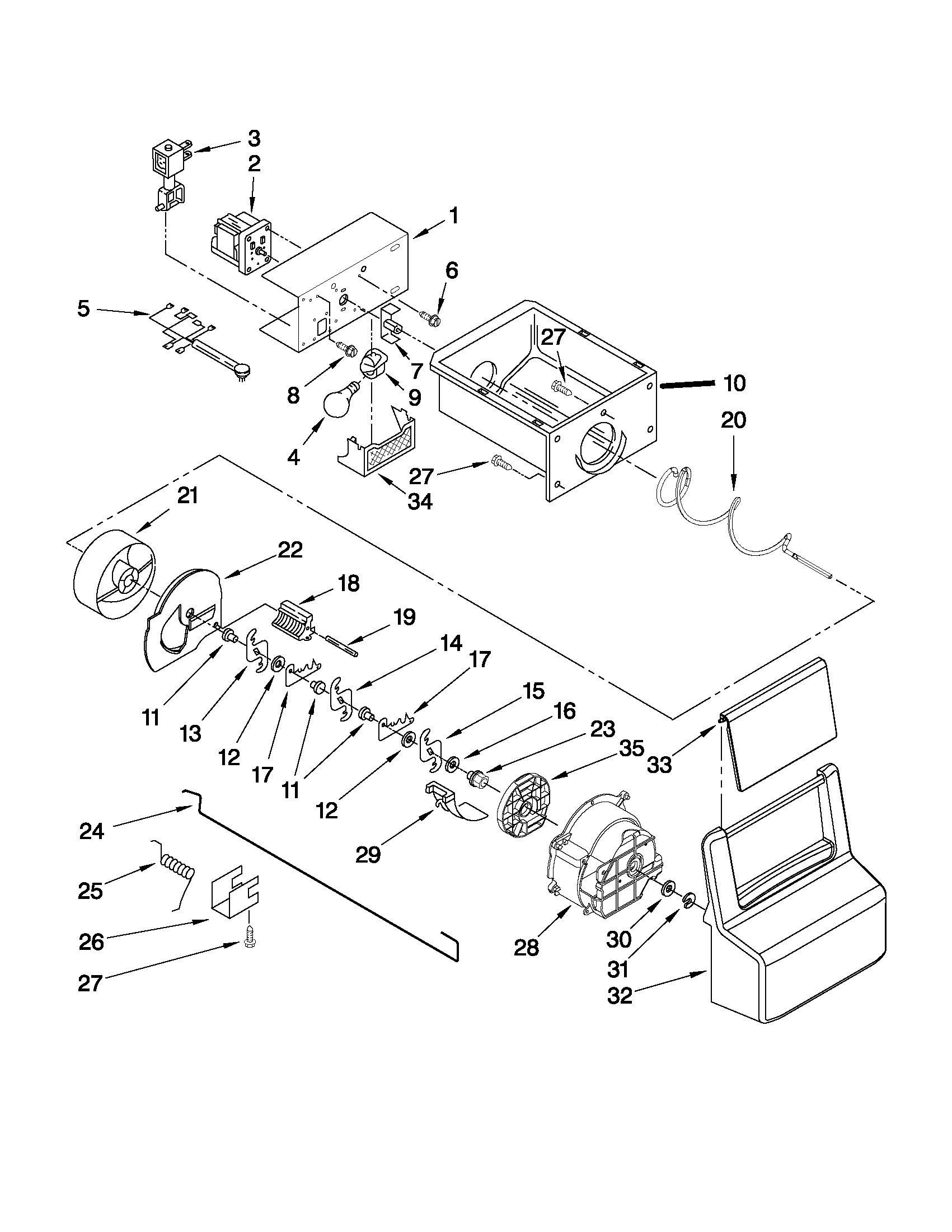 Maytag MSD2573VES02 motor and ice container parts diagram