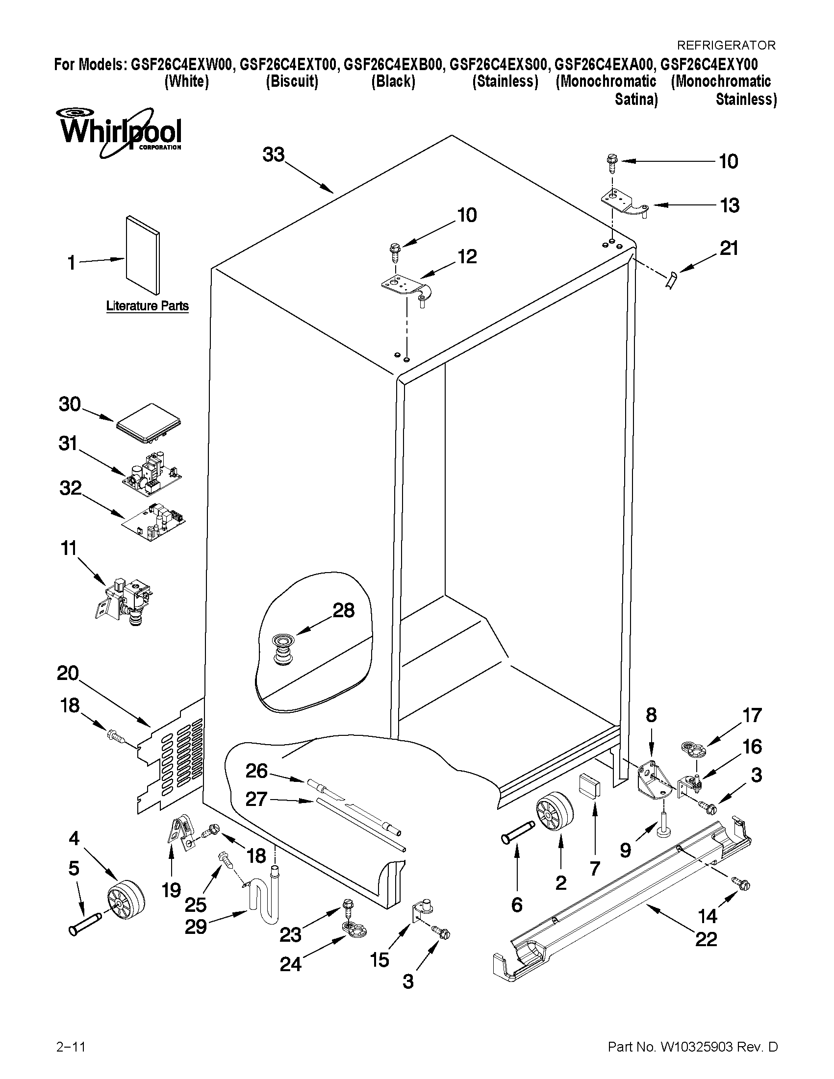 Whirlpool GSF26C4EXW00 cabinet parts diagram