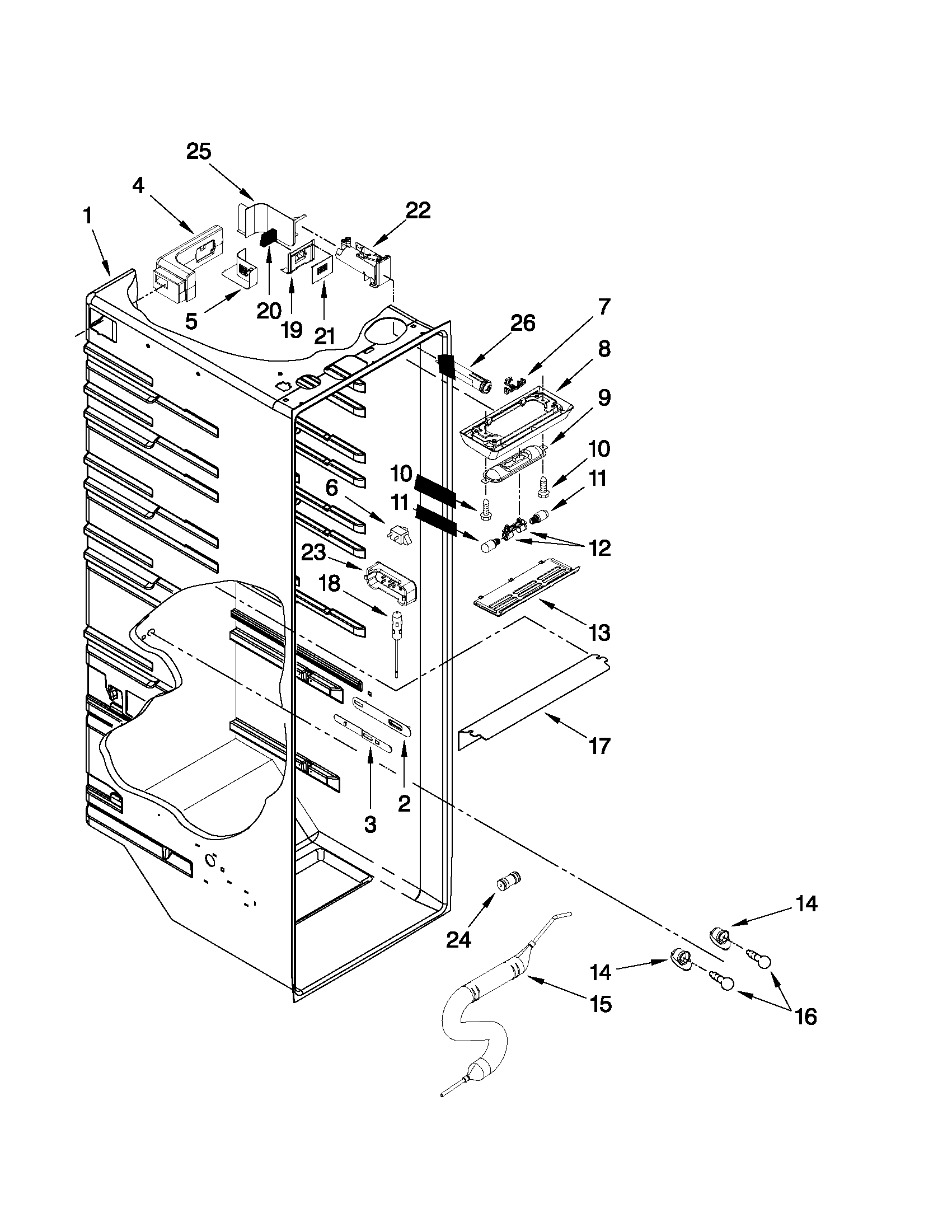 Whirlpool GSF26C4EXW00 refrigerator liner parts diagram