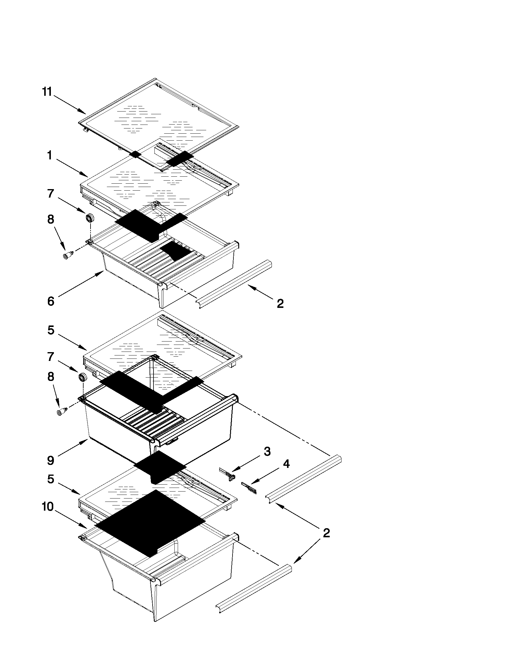 Whirlpool GSF26C4EXW00 refrigerator shelf parts diagram