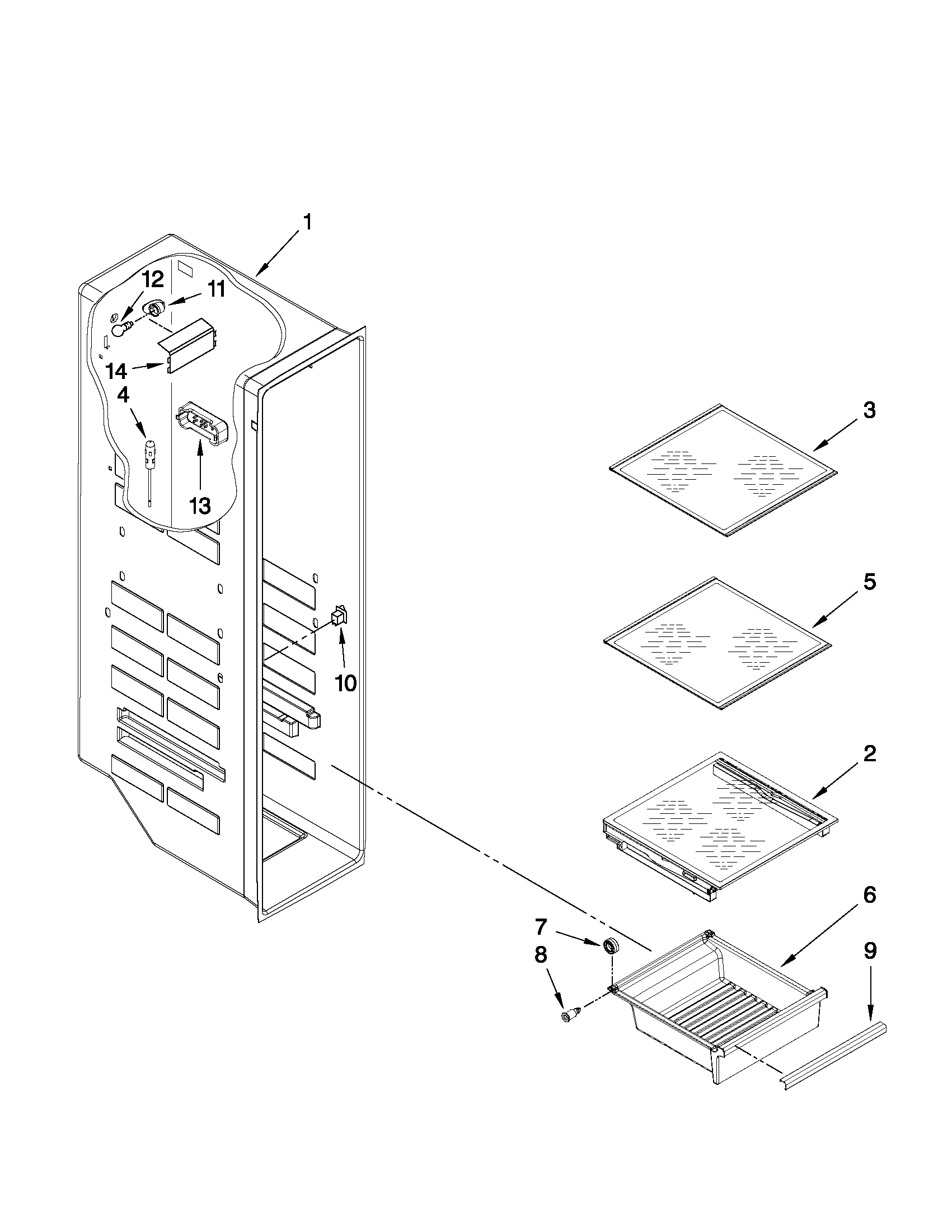 Whirlpool GSF26C4EXW00 freezer liner parts diagram