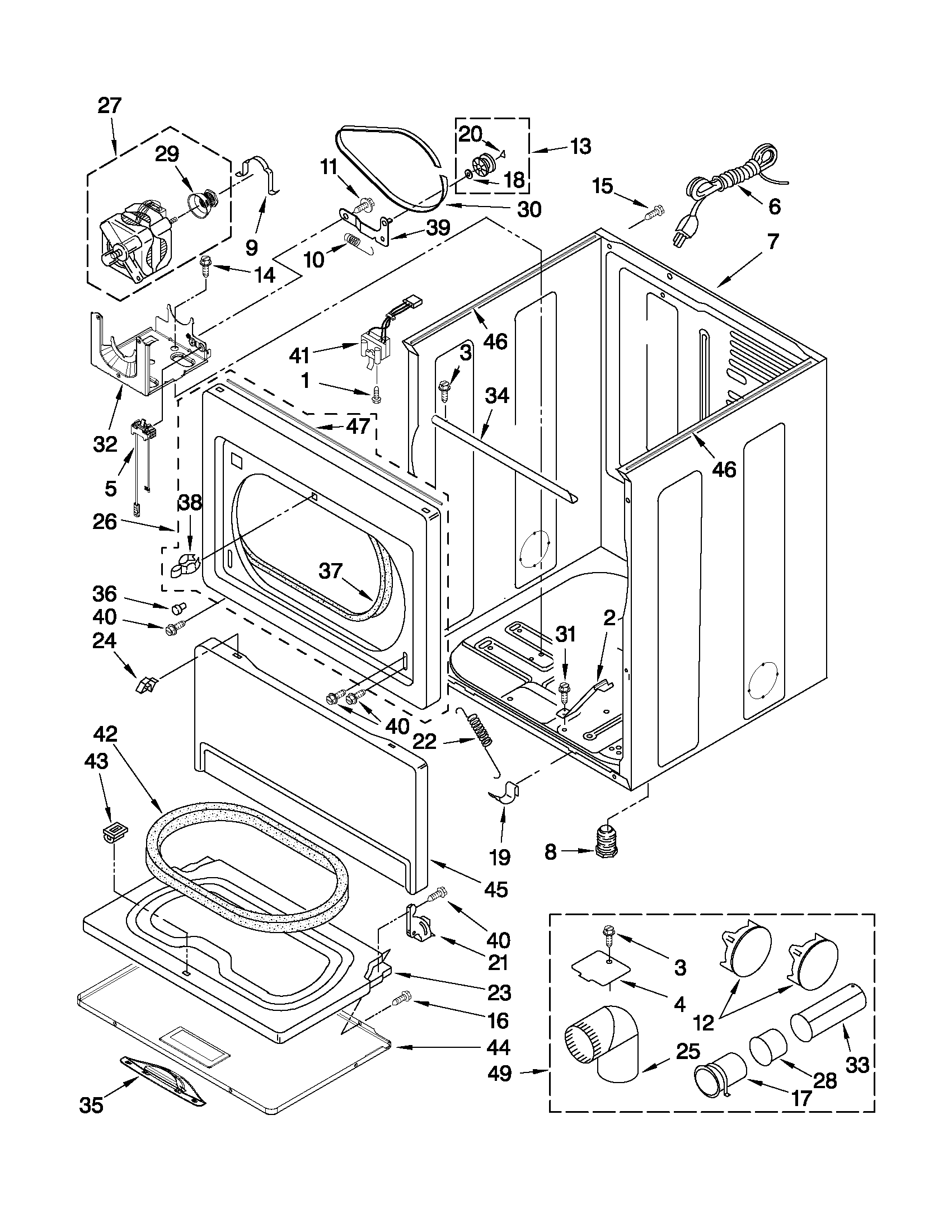 Whirlpool 7MWGD5550XW0 cabinet parts diagram