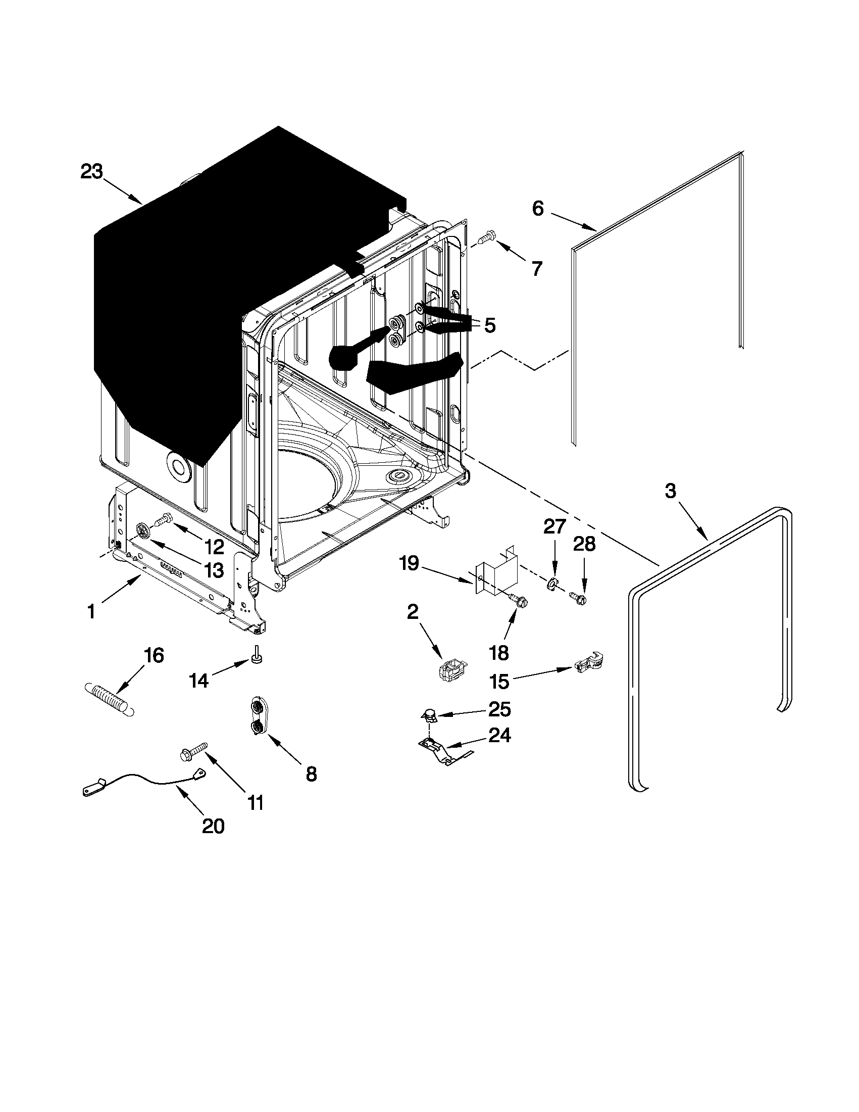 Whirlpool GU3000XTXB2 tub and frame parts diagram