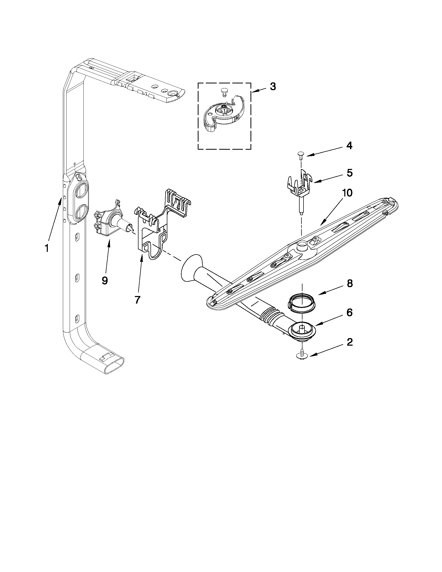 Whirlpool GU3000XTXB2 upper wash and rinse parts diagram