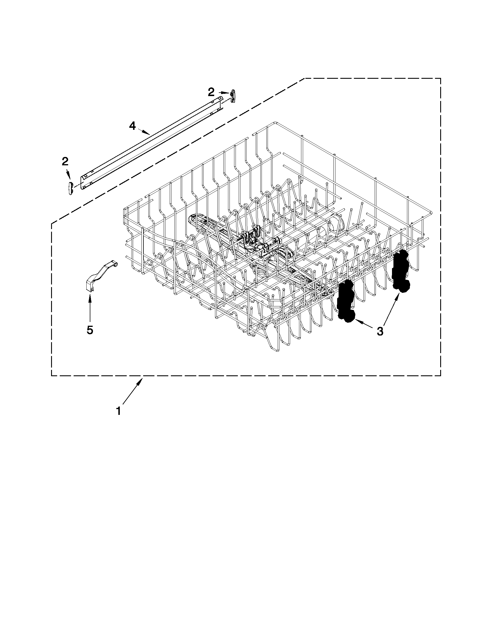 Whirlpool GU3000XTXB2 upper rack and track parts diagram