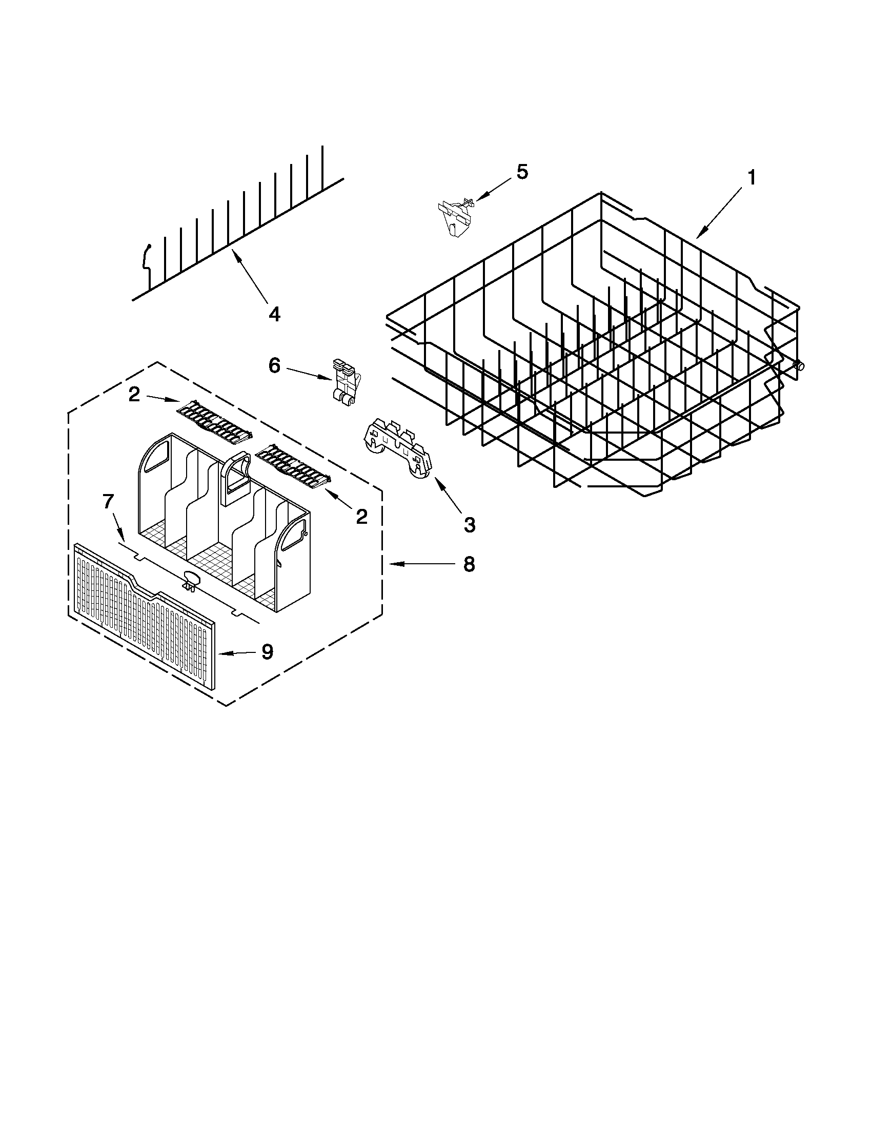 Whirlpool GU3000XTXB2 lower rack parts diagram