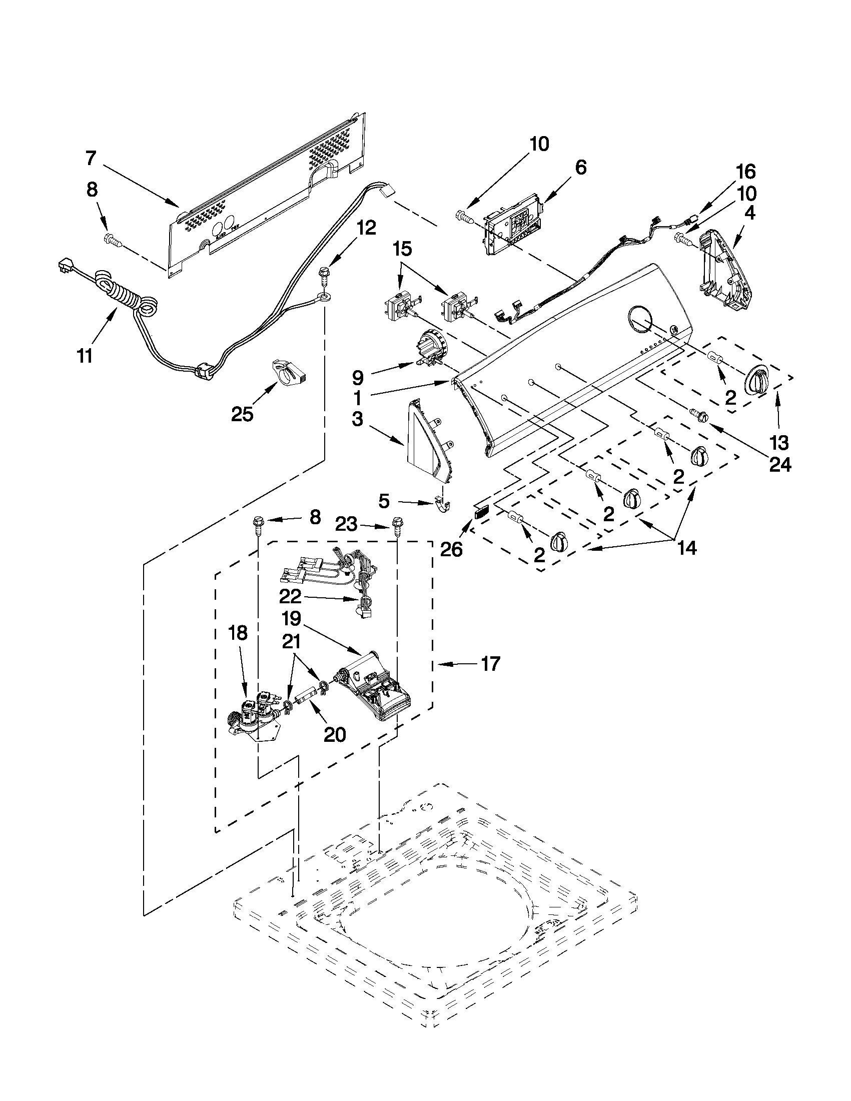 Maytag 7MMVWC300YW0 controls and water inlet parts diagram