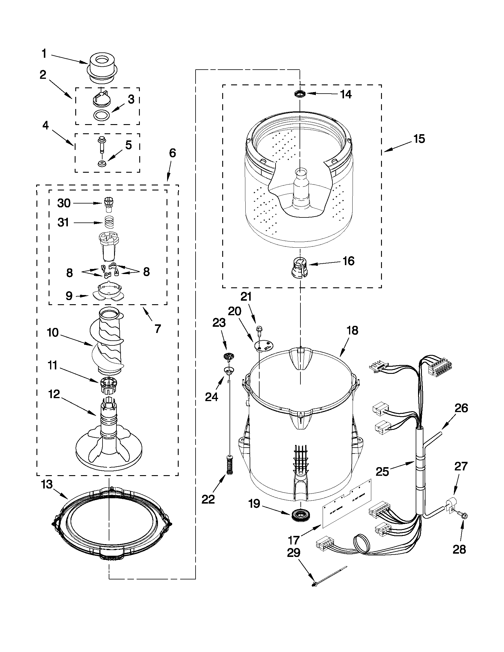 Maytag 7MMVWC300YW0 basket and tub parts diagram