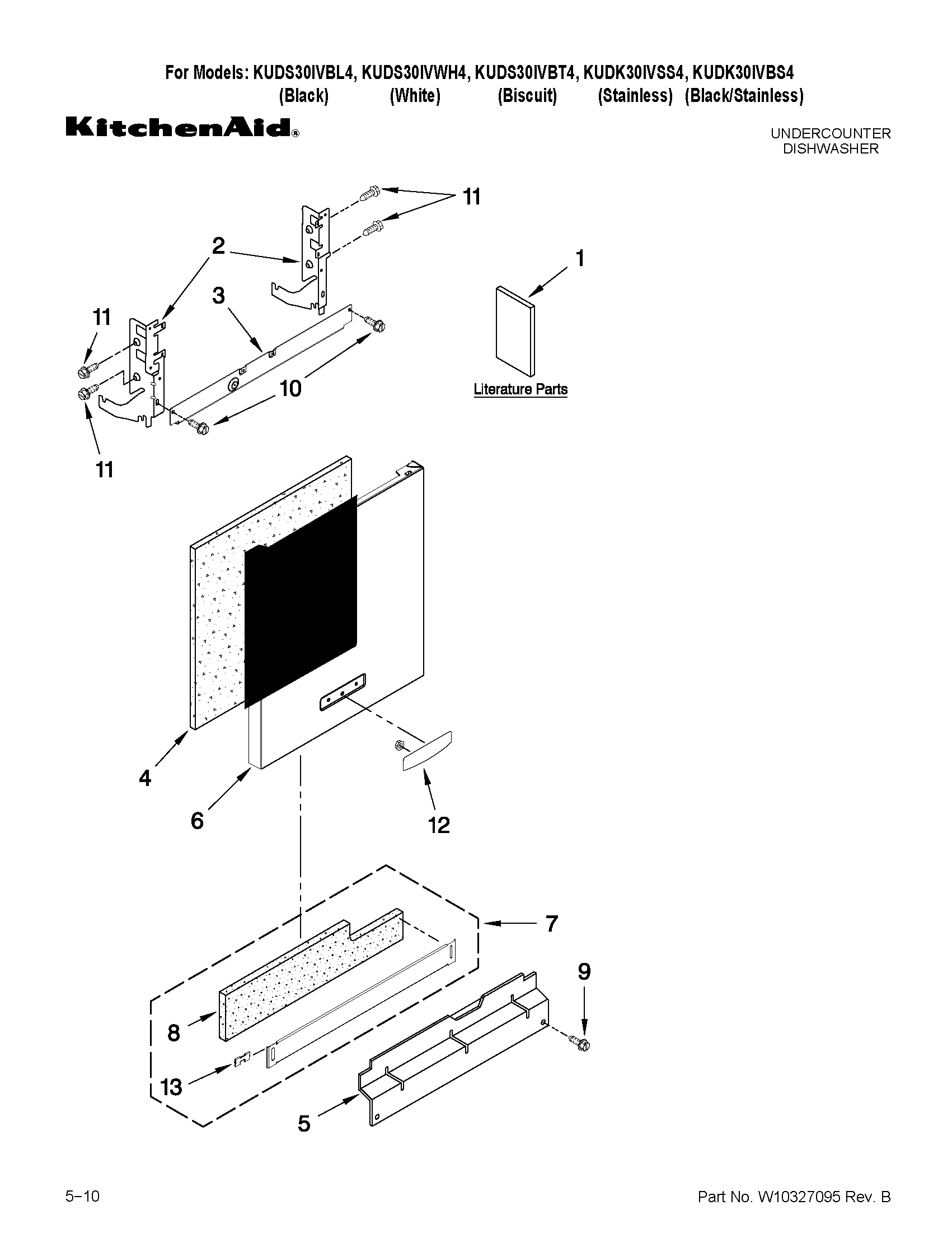 KitchenAid KUDS30IVSS4 door and panel parts diagram