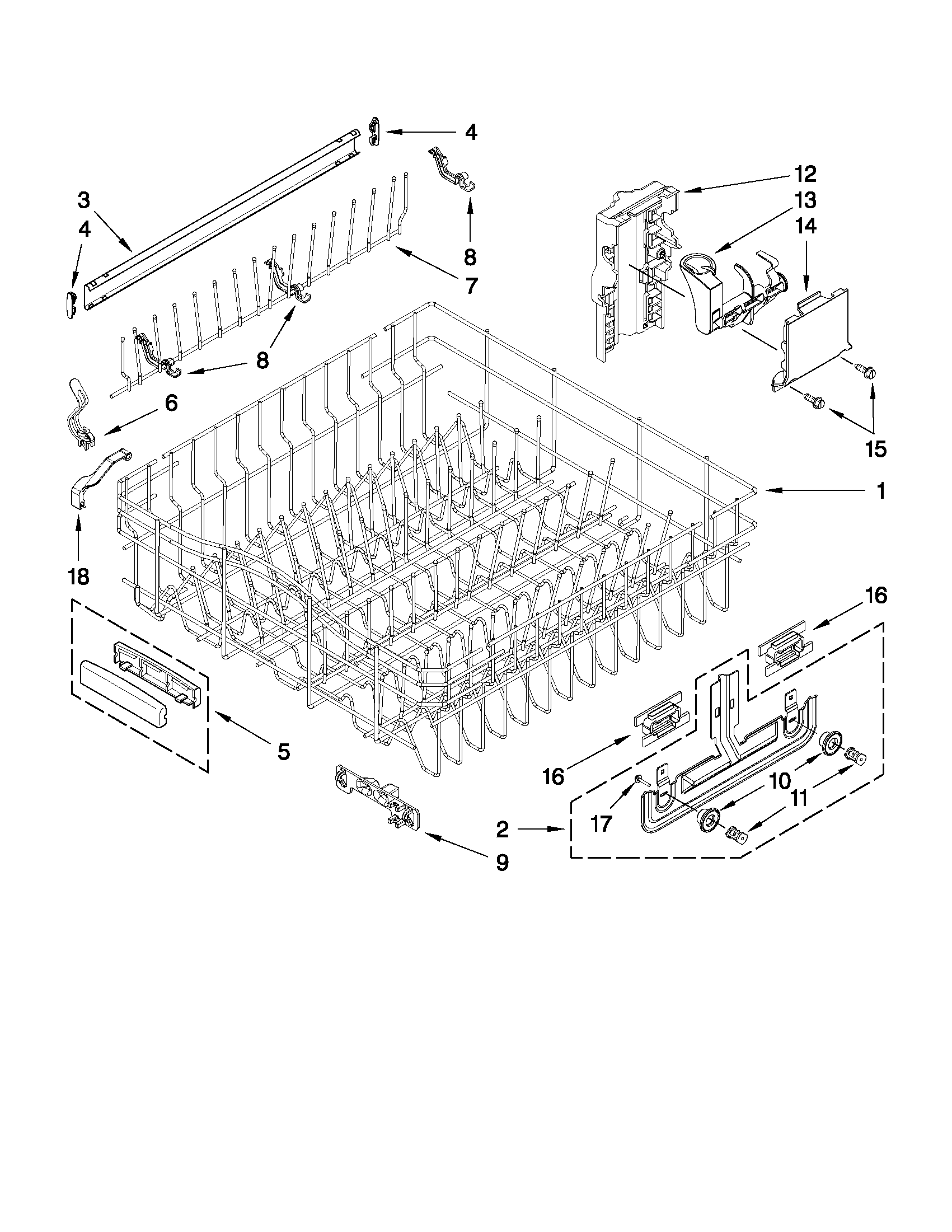 KitchenAid KUDS30IVSS4 upper rack and track parts diagram