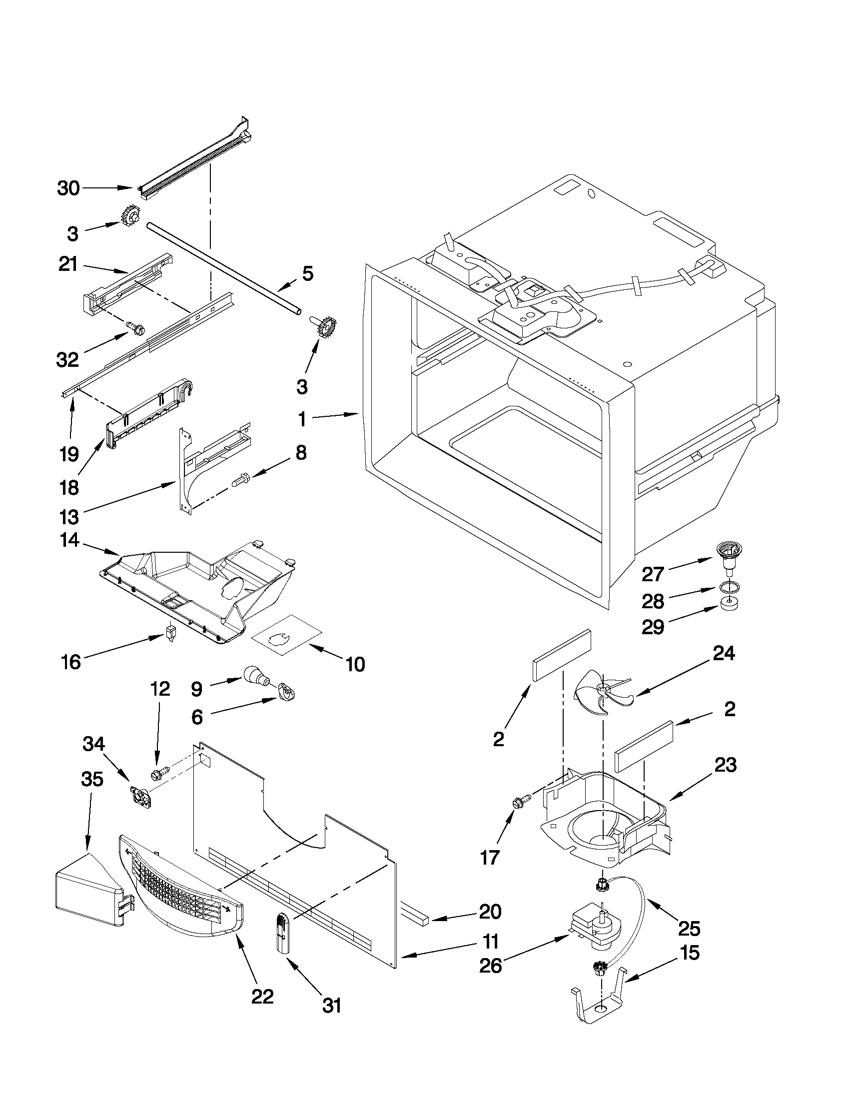 KitchenAid KBRS20EVWH3 freezer liner parts diagram