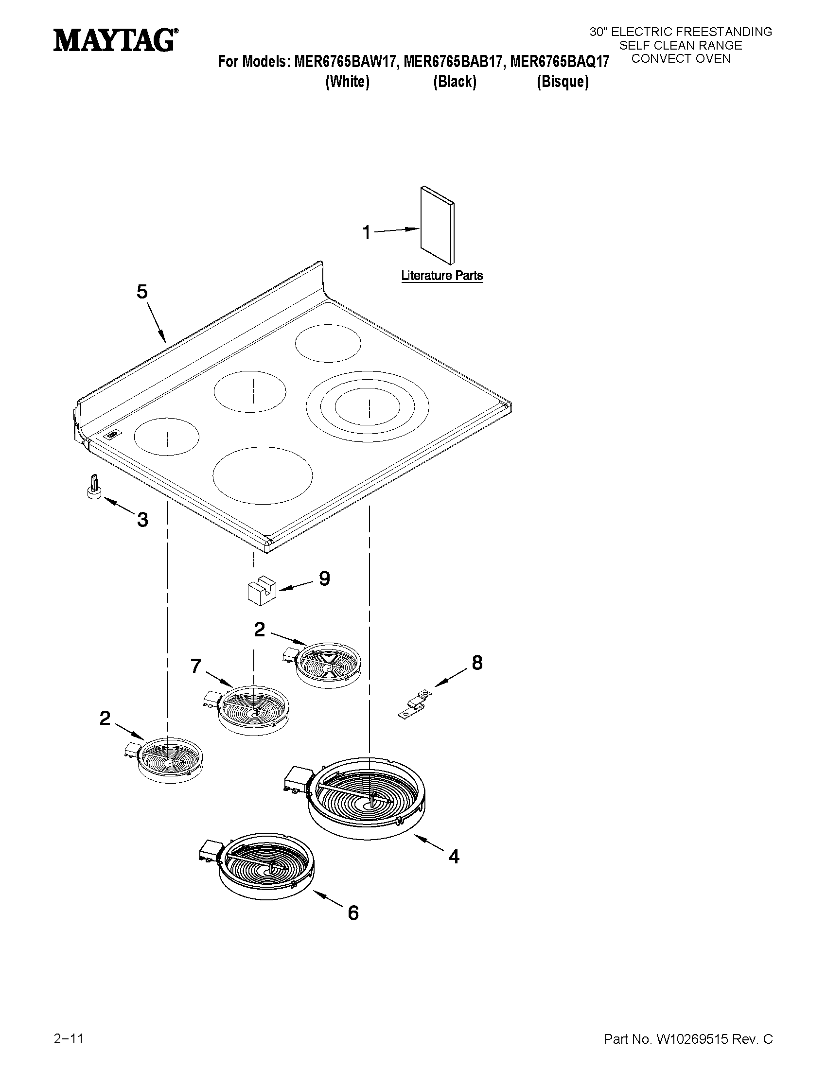 Maytag MER6765BAB17 cooktop parts diagram