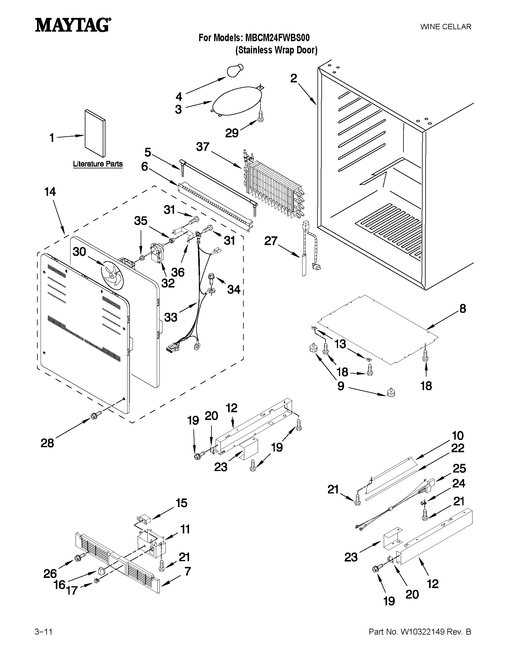 Maytag MBCM24FWBS00 cabinet parts diagram