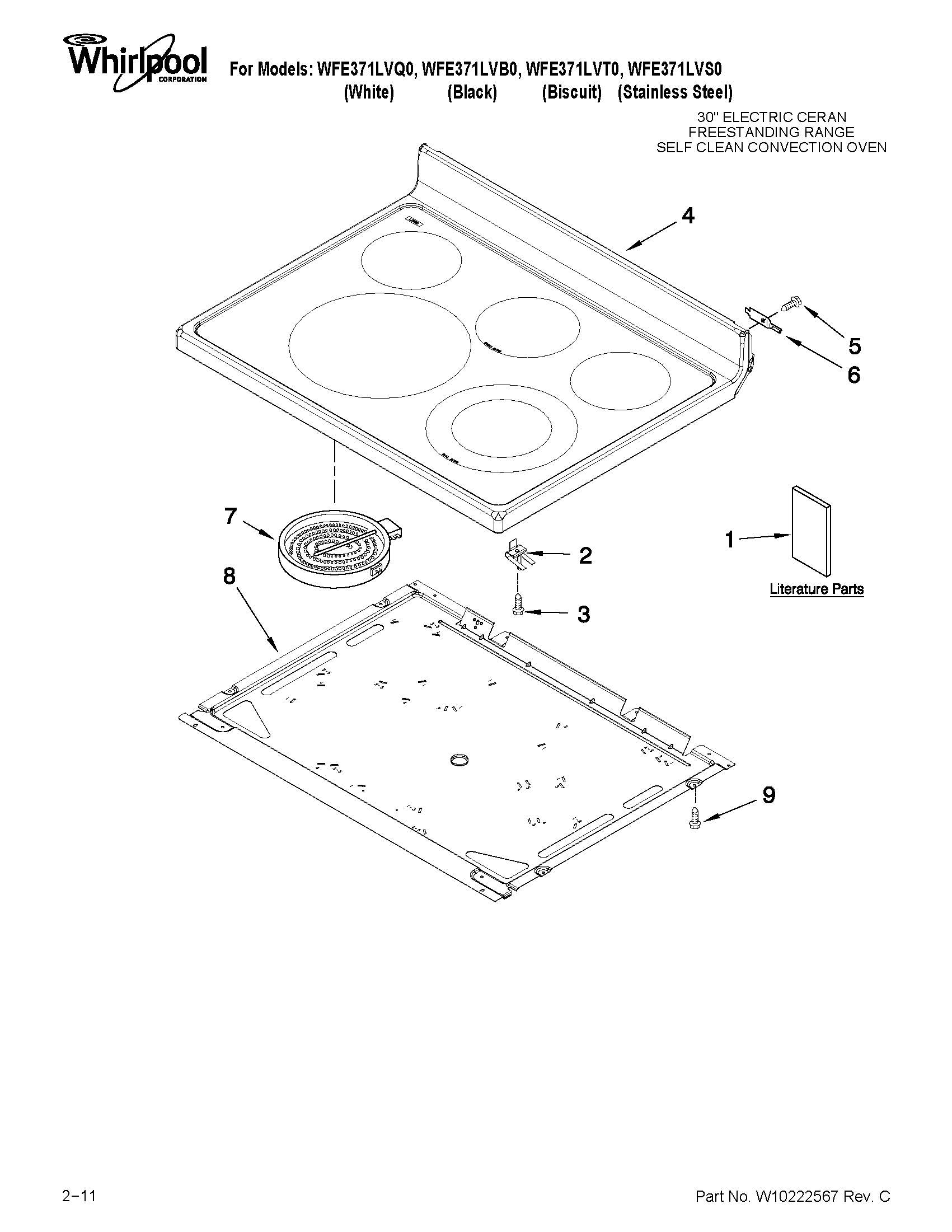Whirlpool WFE371LVT0 cooktop parts diagram