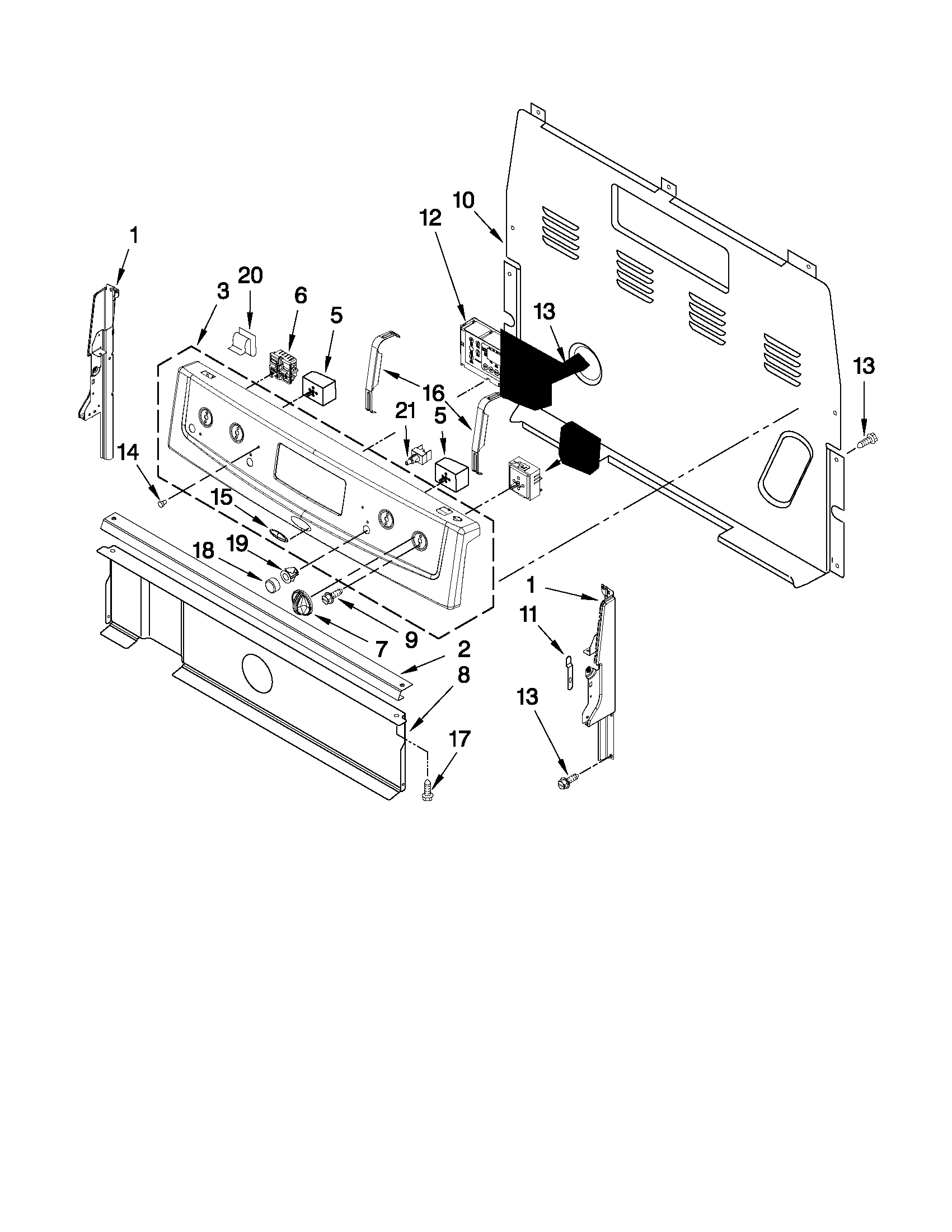 Whirlpool WFE371LVT0 control panel parts diagram