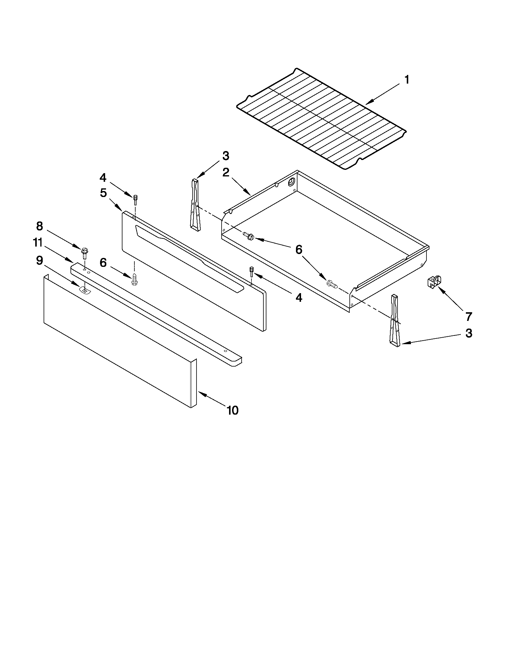 Whirlpool WFE371LVT0 drawer & broiler parts diagram