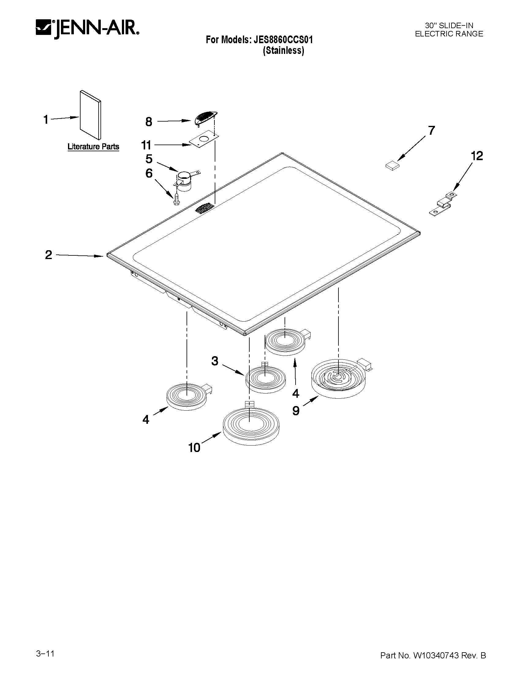 Jenn-Air JES8860CCS01 cooktop parts diagram