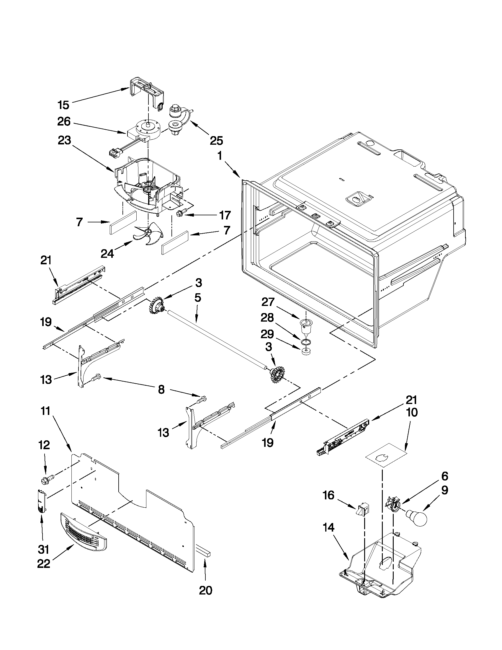 Maytag MFI2665XEM3 freezer liner parts diagram