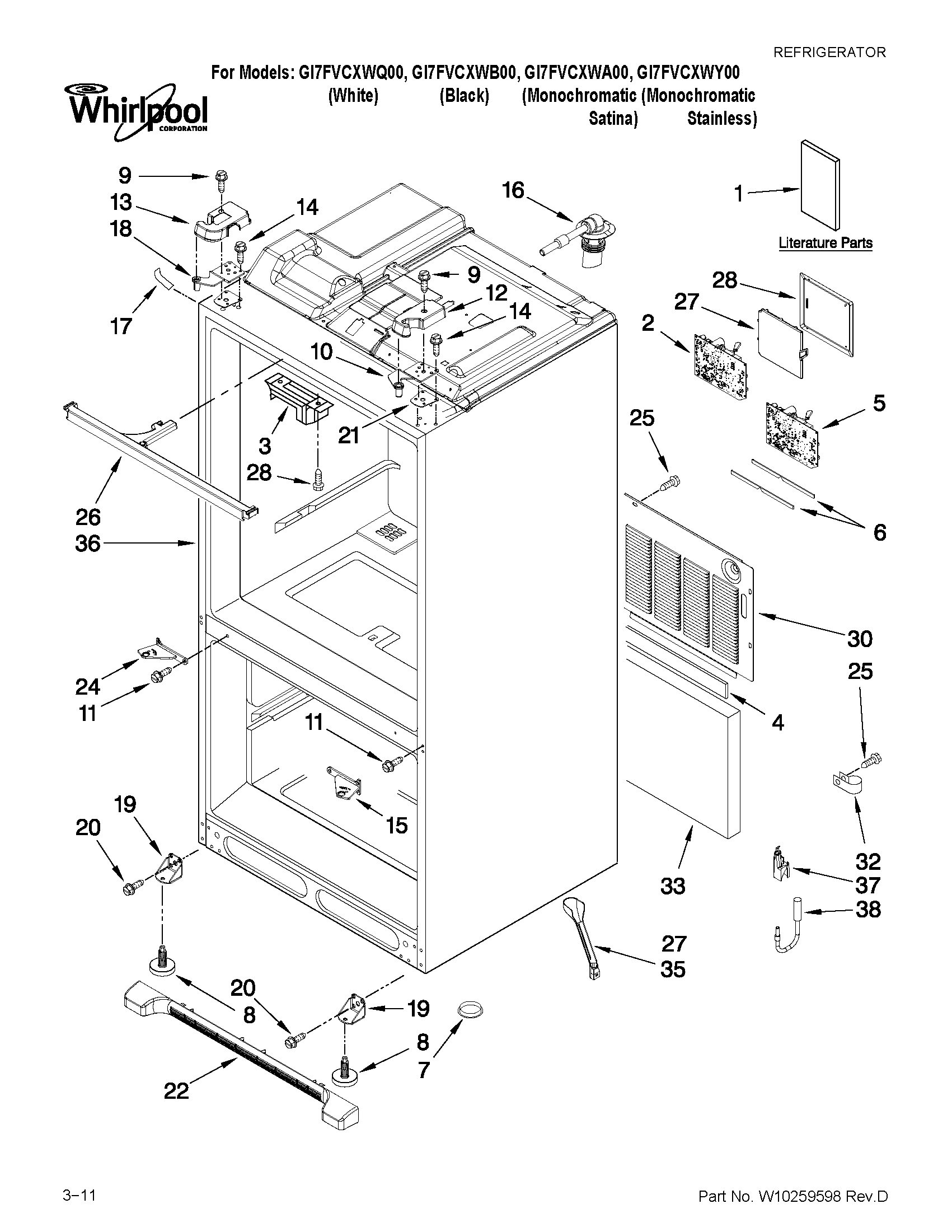 Whirlpool GI7FVCXWY00 cabinet parts diagram