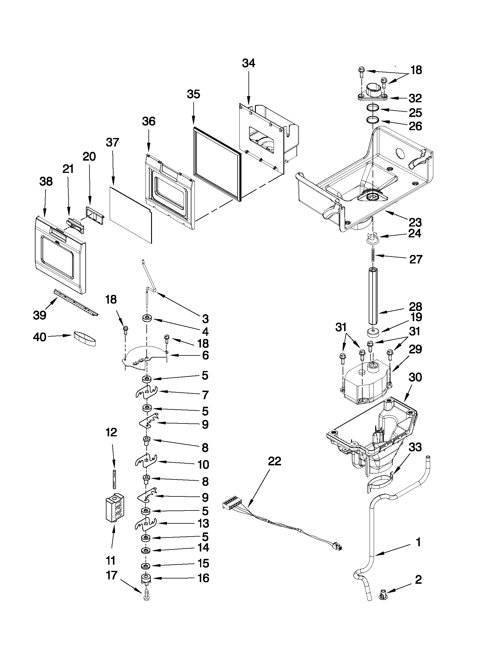Whirlpool GI7FVCXWY00 motor and ice container parts diagram