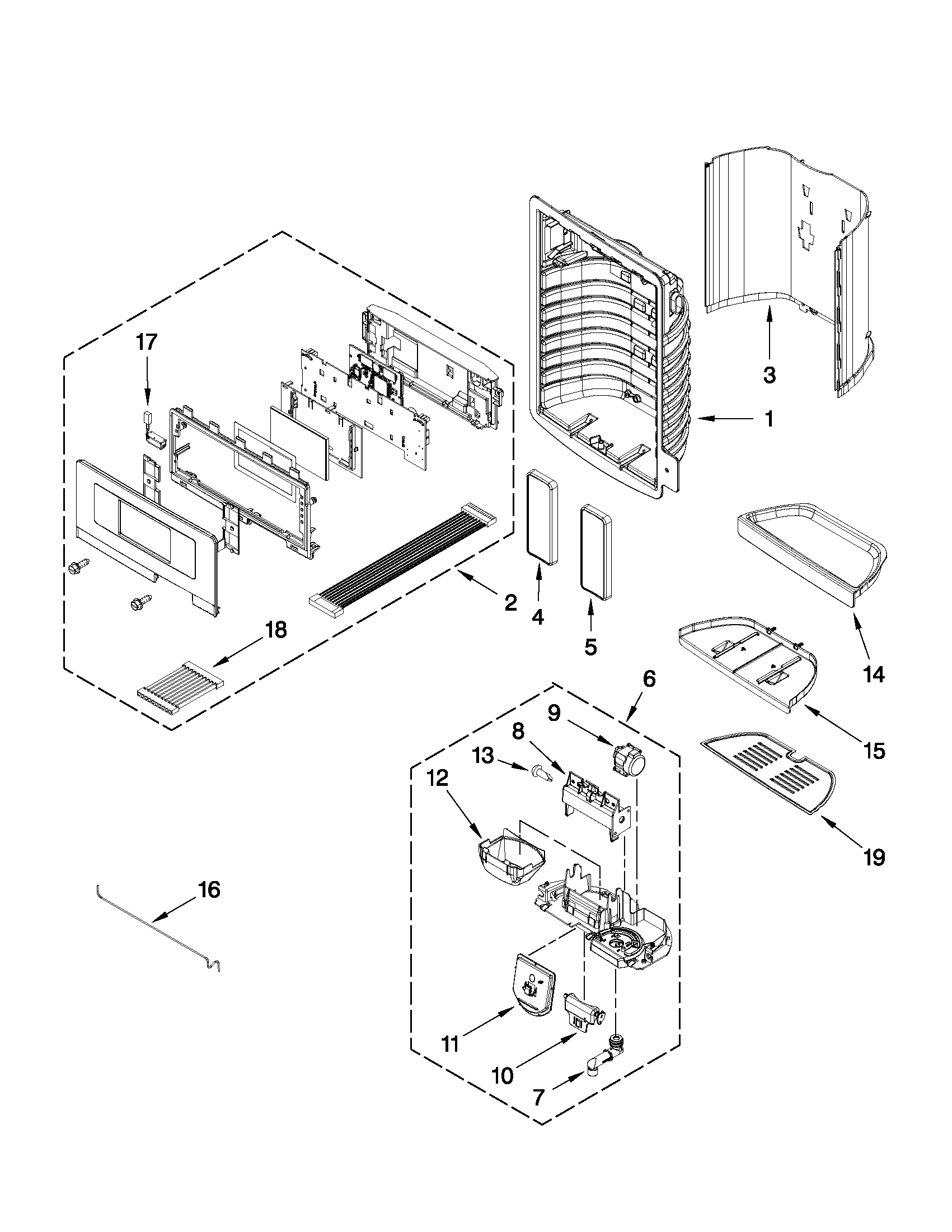 Whirlpool GI7FVCXWY00 dispenser front parts diagram