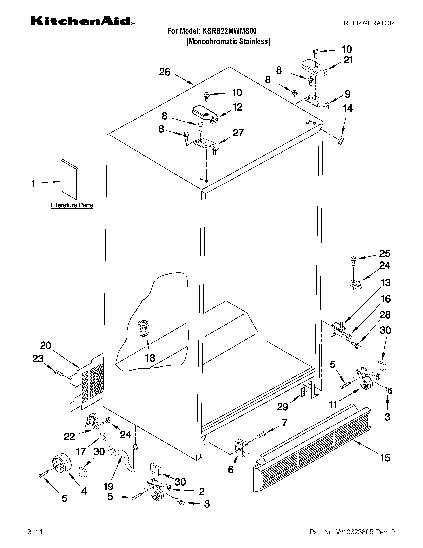 KitchenAid KSRS22MWMS00 cabinet parts diagram